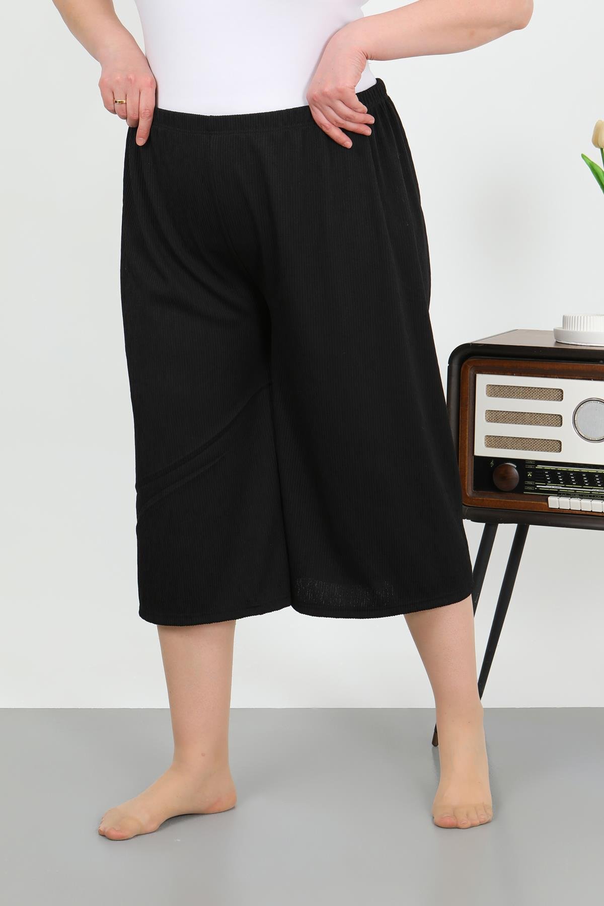 Akbeniz Kadın Büyük Beden Bürümcük Kapri 27561Siyah