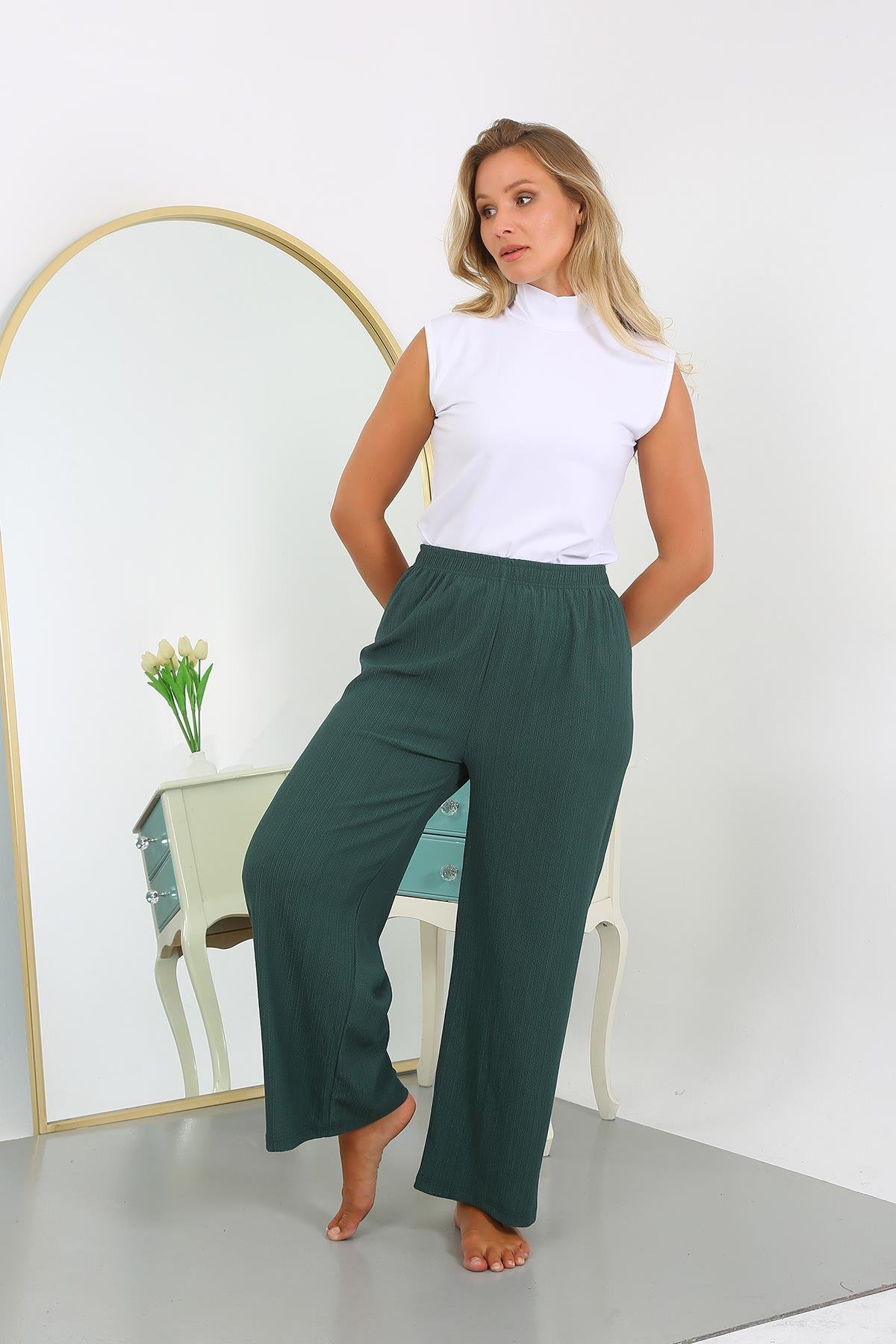 Akbeniz Kadın Büyük Beden Bürümcük Pantolon 210076 Yeşil