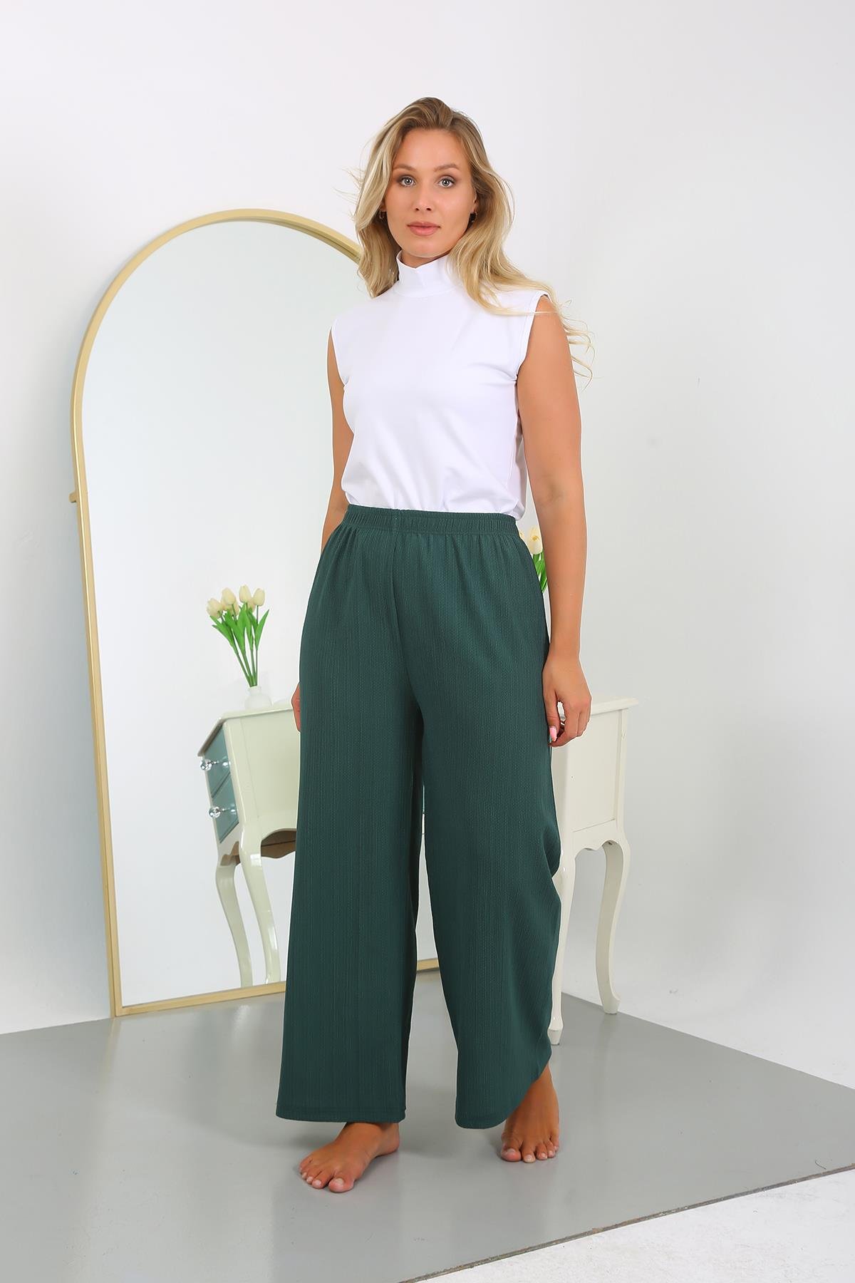 Akbeniz Kadın Büyük Beden Bürümcük Pantolon 210076 Yeşil