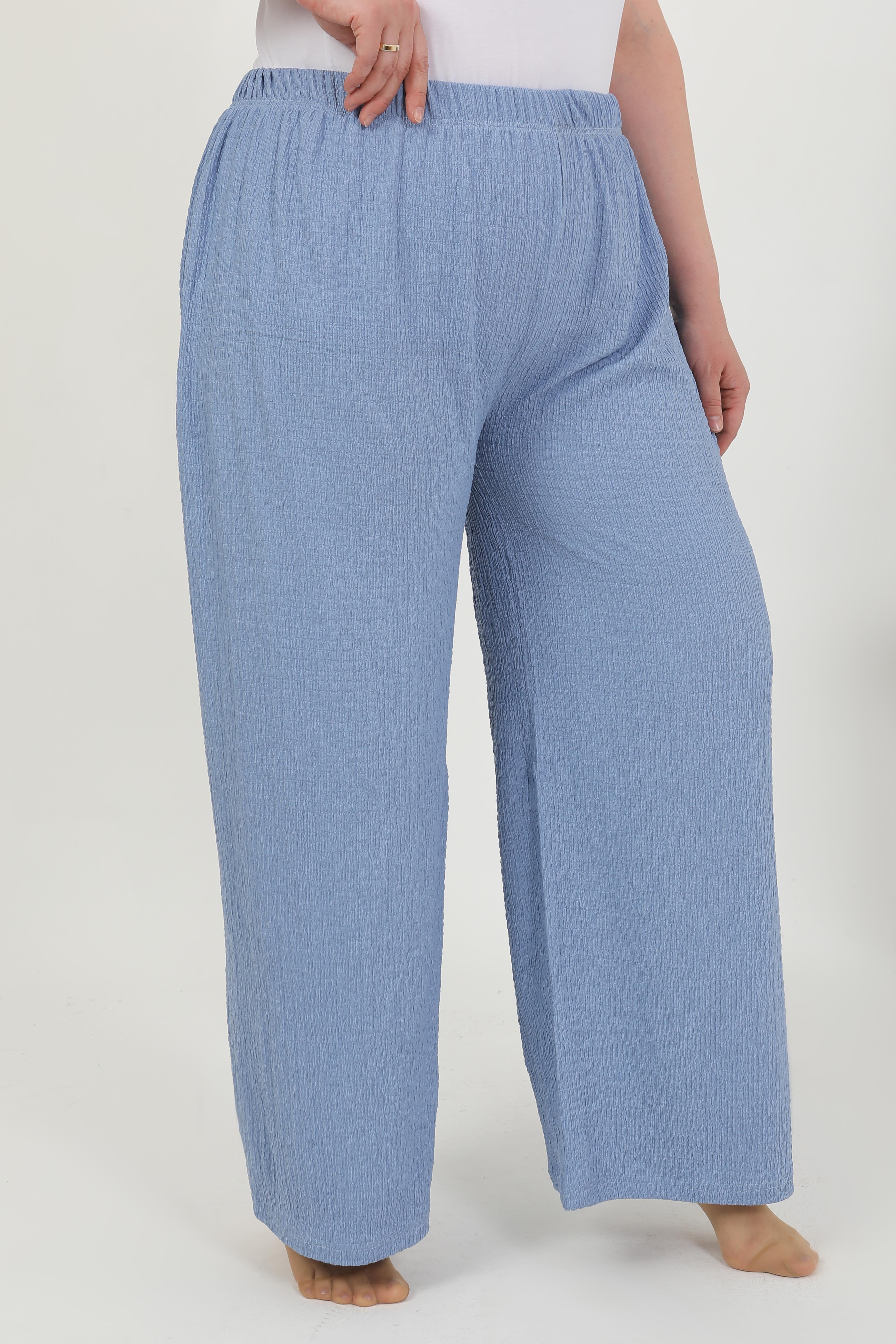 Akbeniz Kadın Büyük Beden Bürümcük Pantolon 210076 Mavi