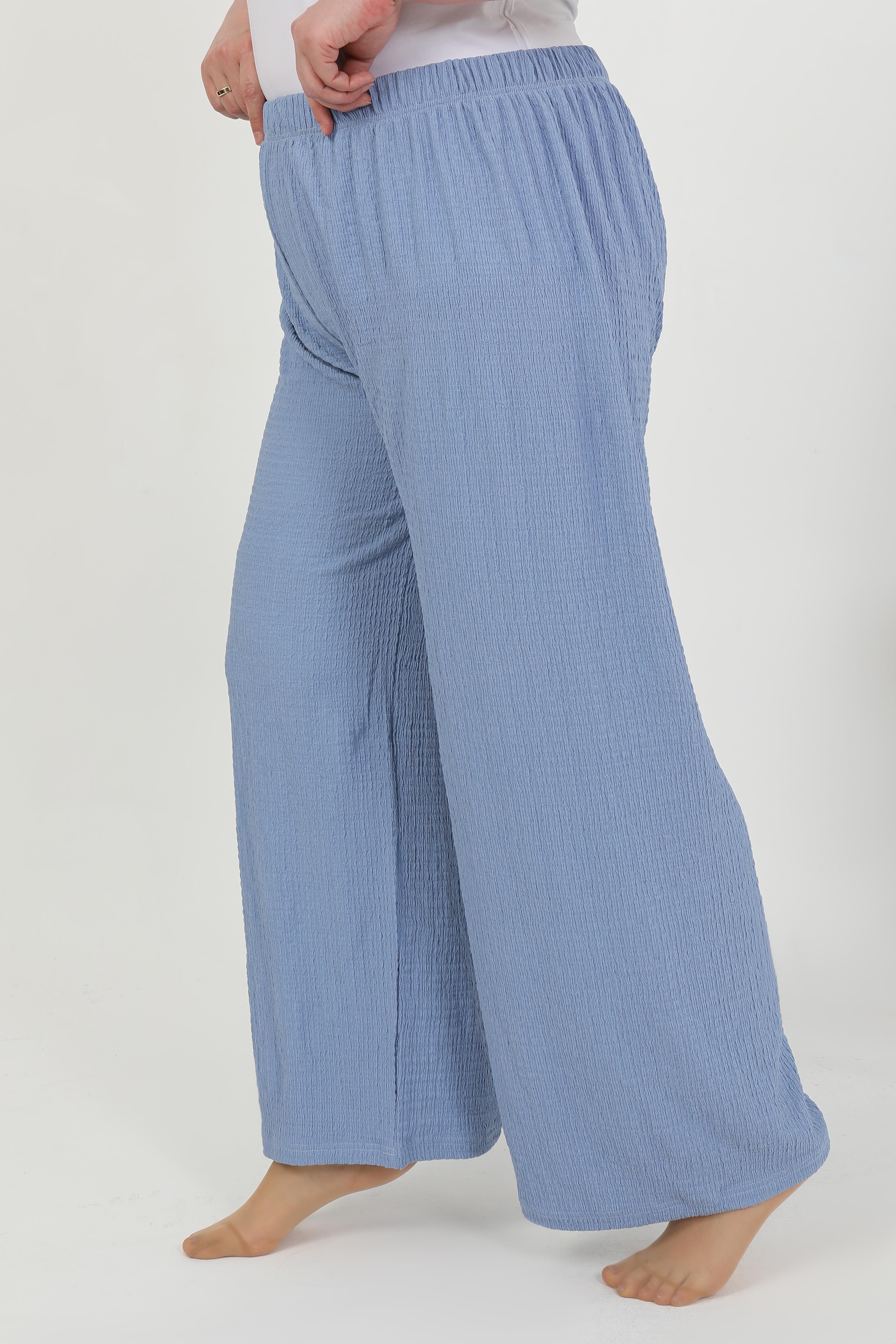 Akbeniz Kadın Büyük Beden Bürümcük Pantolon 210076 Mavi