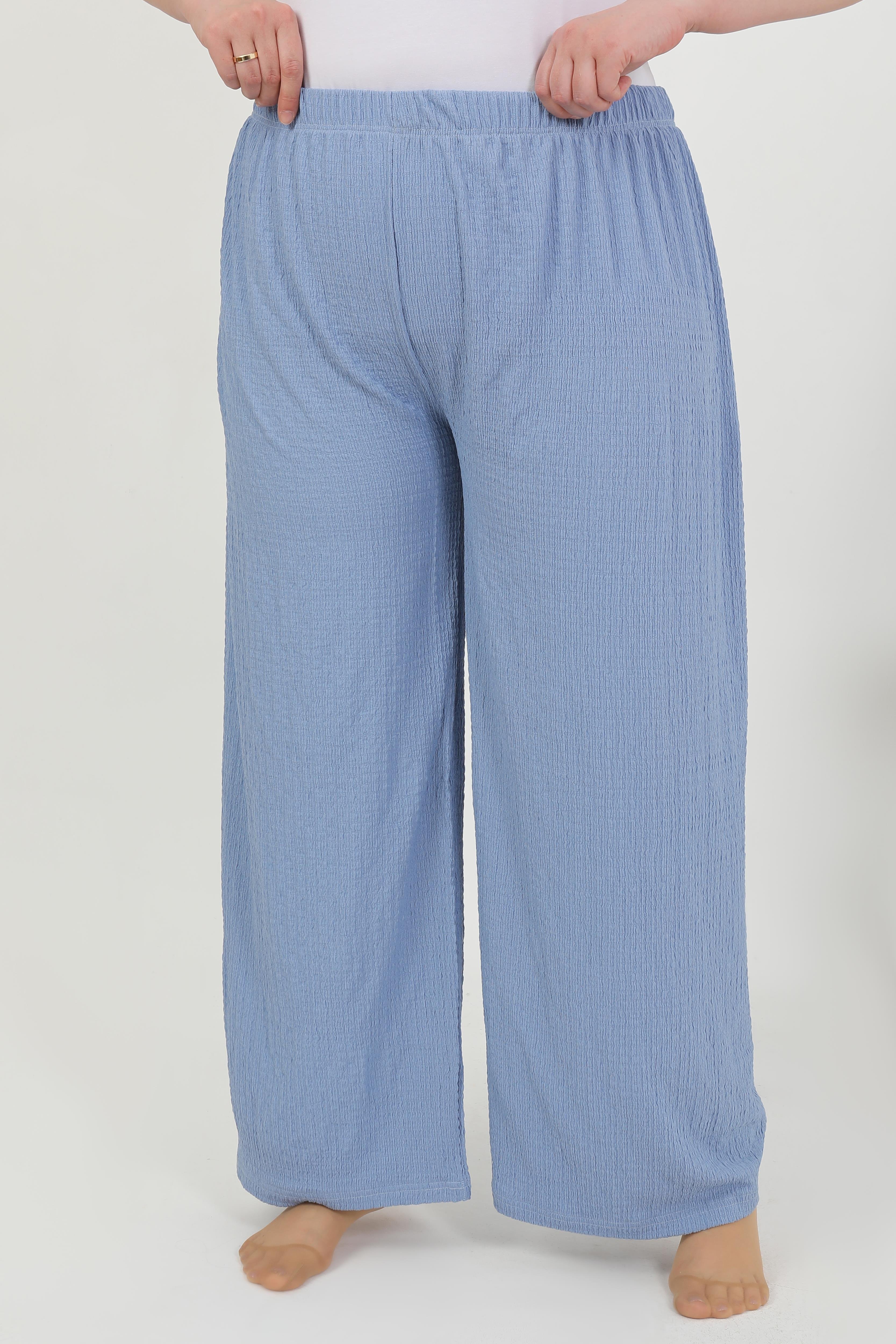 Akbeniz Kadın Büyük Beden Bürümcük Pantolon 210076 Mavi