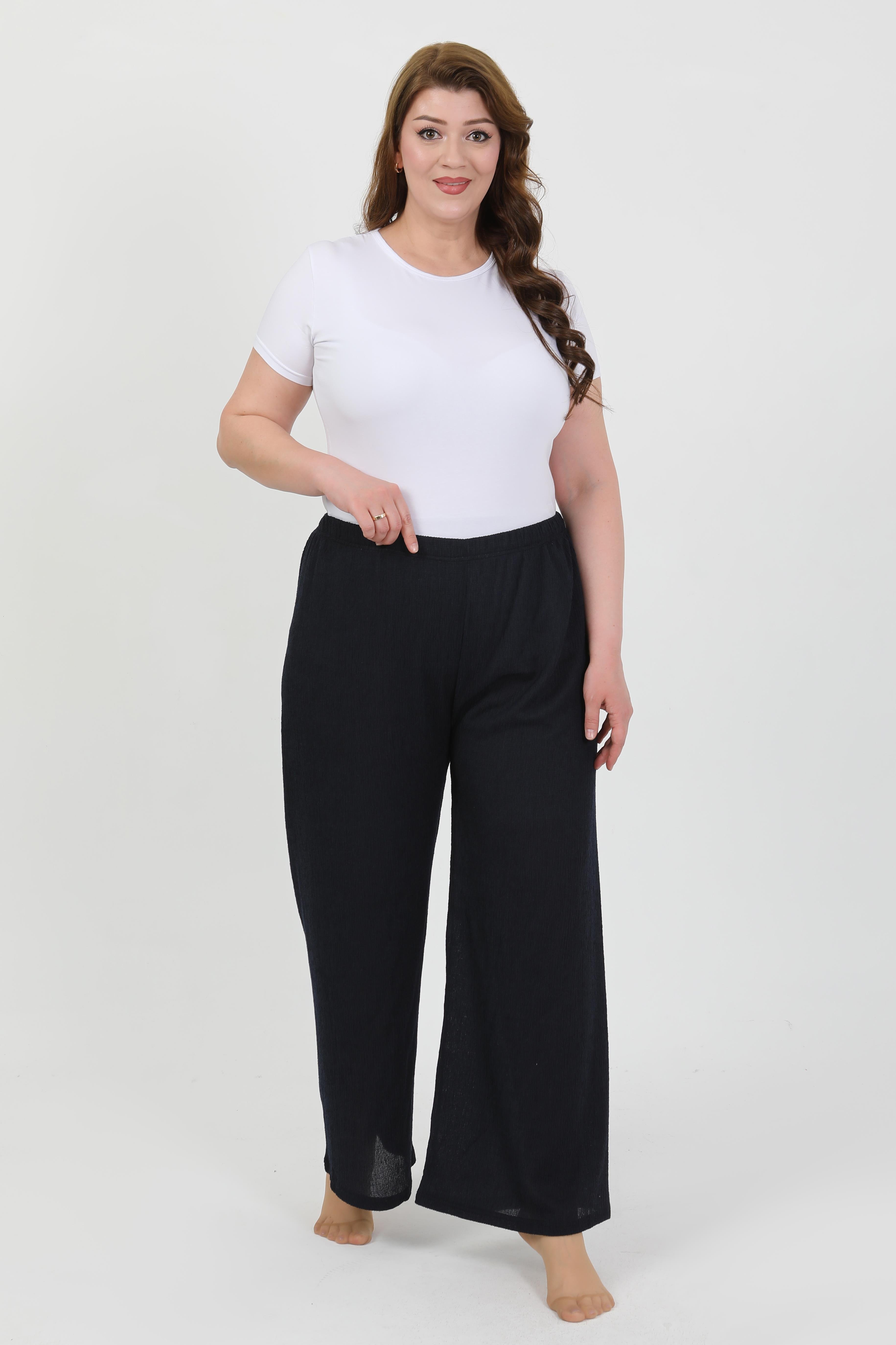 Akbeniz Kadın Büyük Beden Bürümcük Pantolon 210076 Lacivert