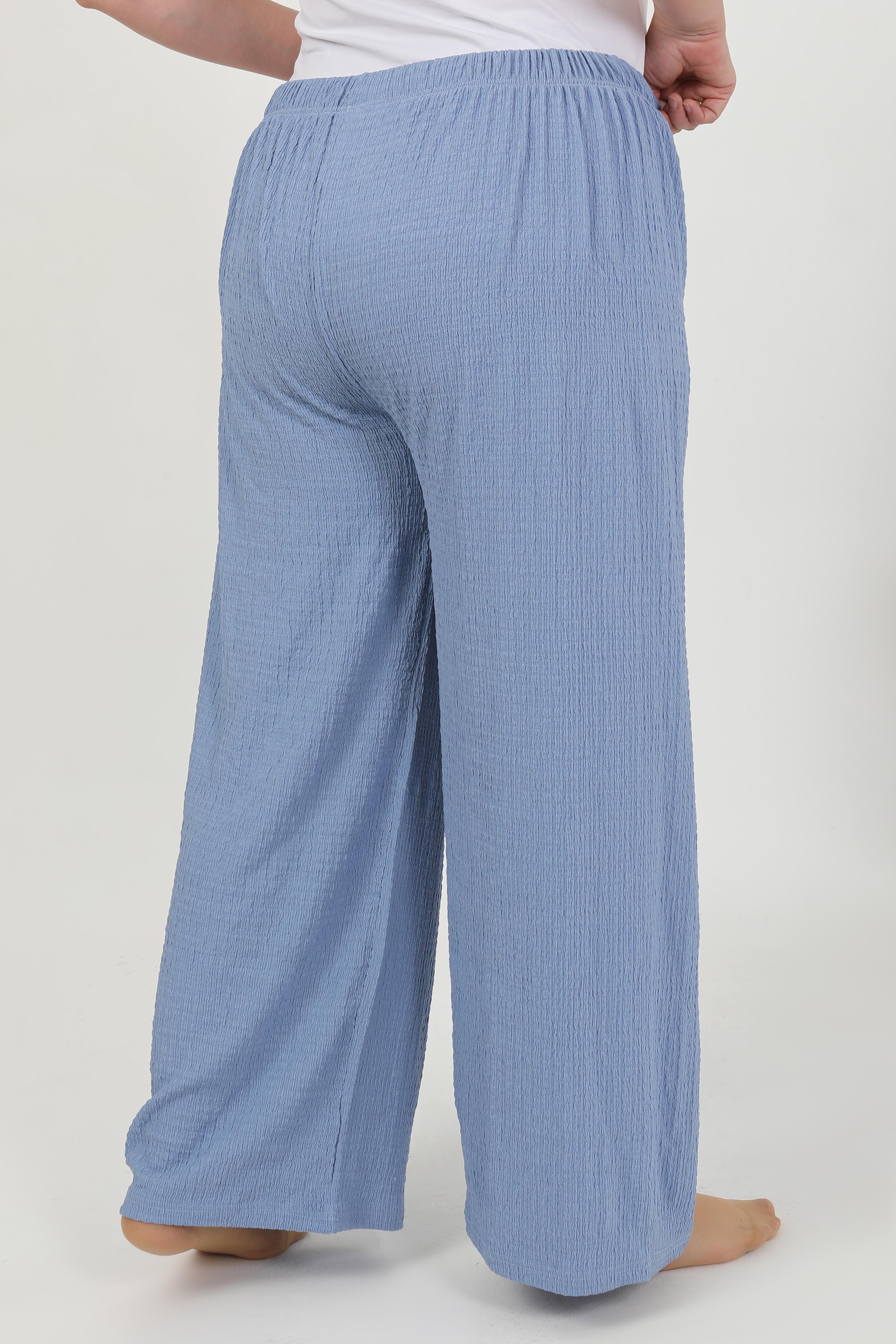 Akbeniz Kadın Büyük Beden Bürümcük Pantolon 210076 Mavi