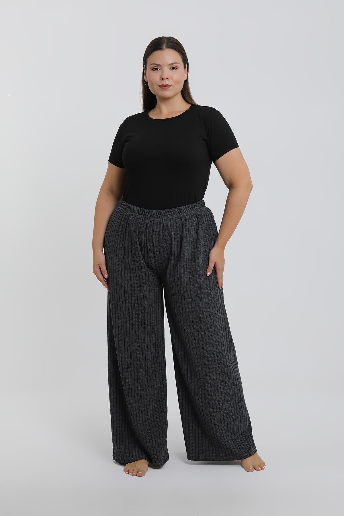 Akbeniz Kadın Büyük Beden Füme Rahat Kesim Baggy Tek Alt