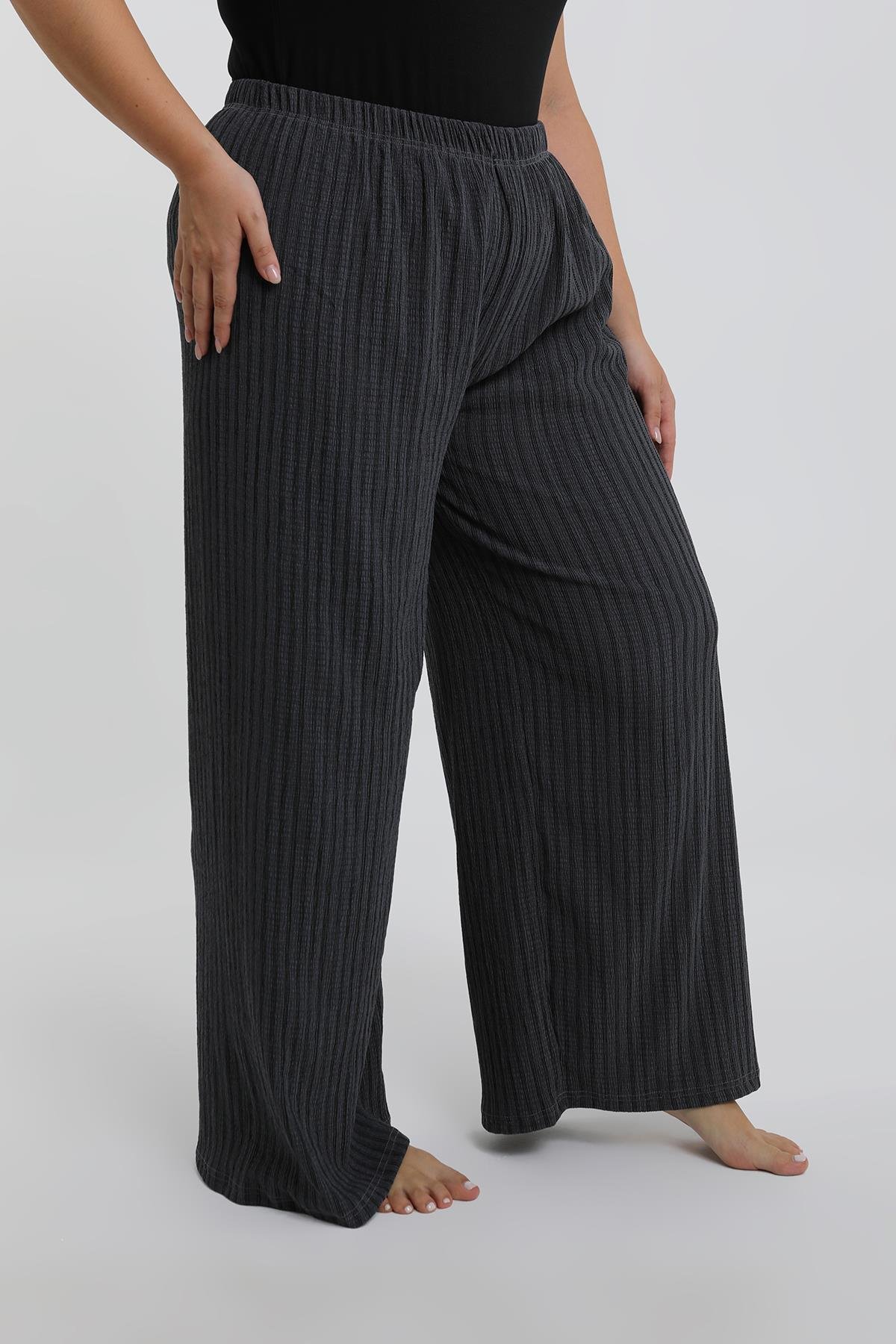 Akbeniz Kadın Büyük Beden Füme Rahat Kesim Baggy Tek Alt