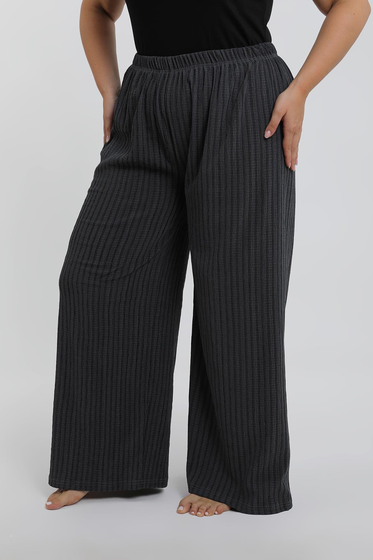 Akbeniz Kadın Büyük Beden Füme Rahat Kesim Baggy Tek Alt