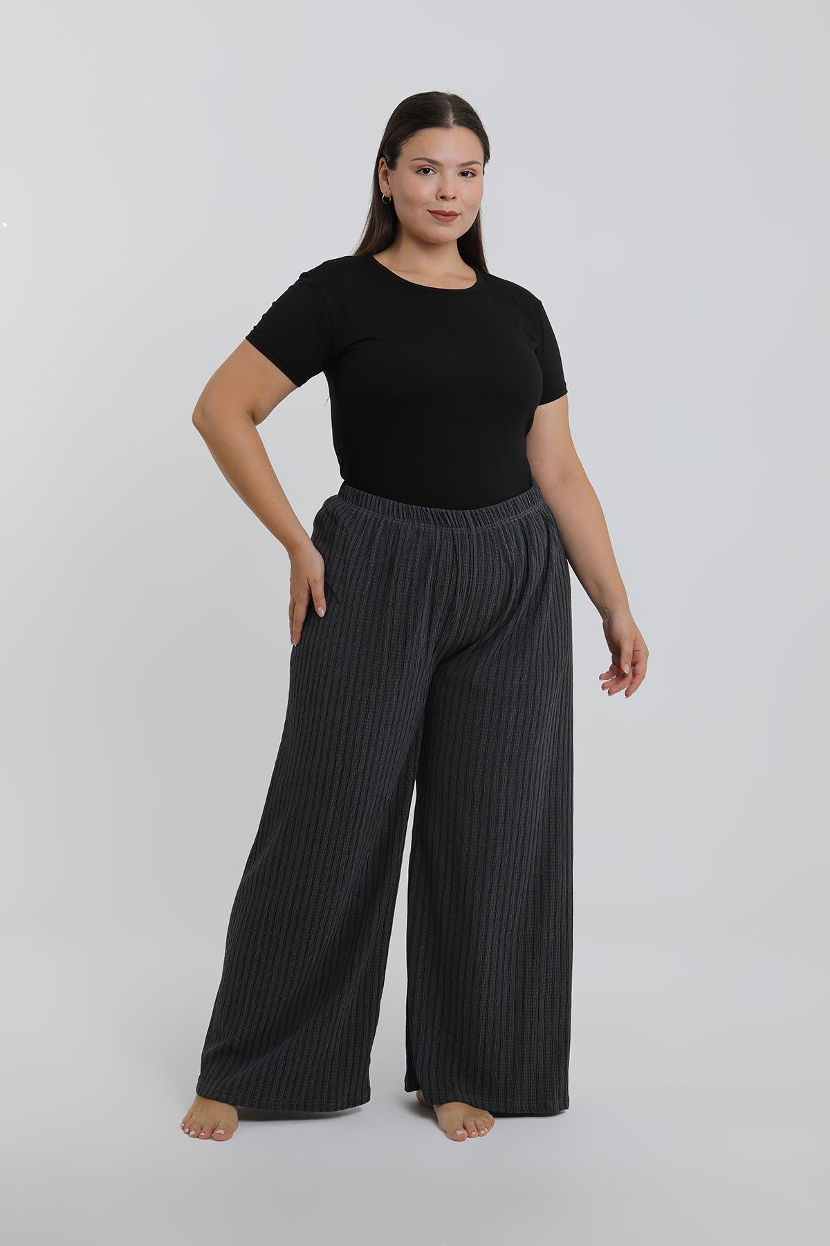 Akbeniz Kadın Büyük Beden Füme Rahat Kesim Baggy Tek Alt