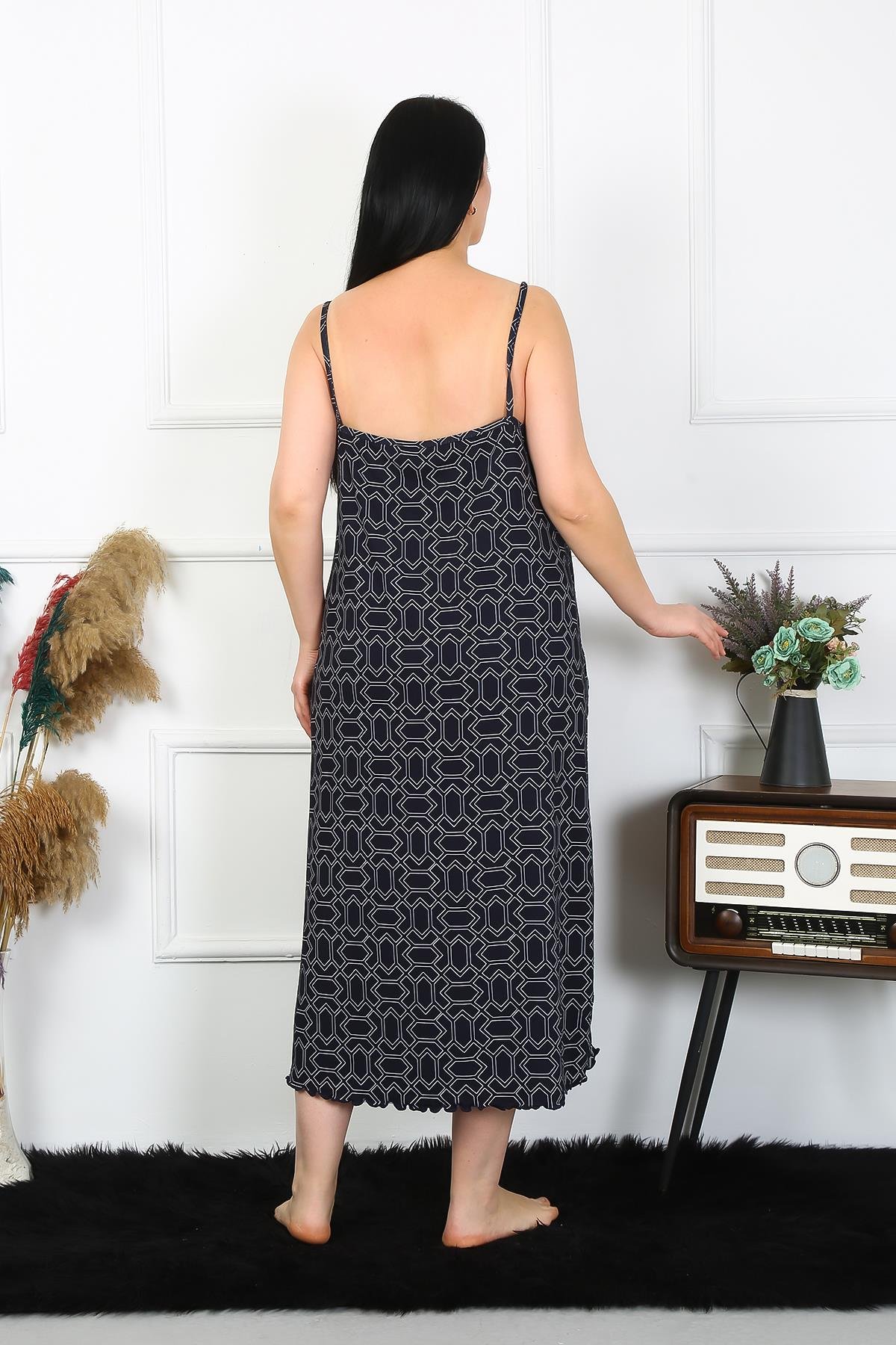 Akbeniz Kadın Büyük Beden İp Askılı Pamuklu Turuncu Uzun Gecelik 12101