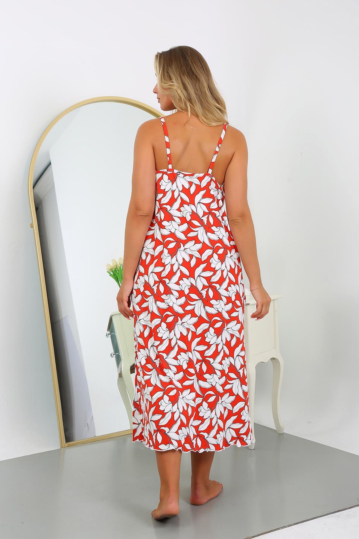 Akbeniz Kadın Büyük Beden İp Askılı Pamuklu Uzun Gecelik 12105