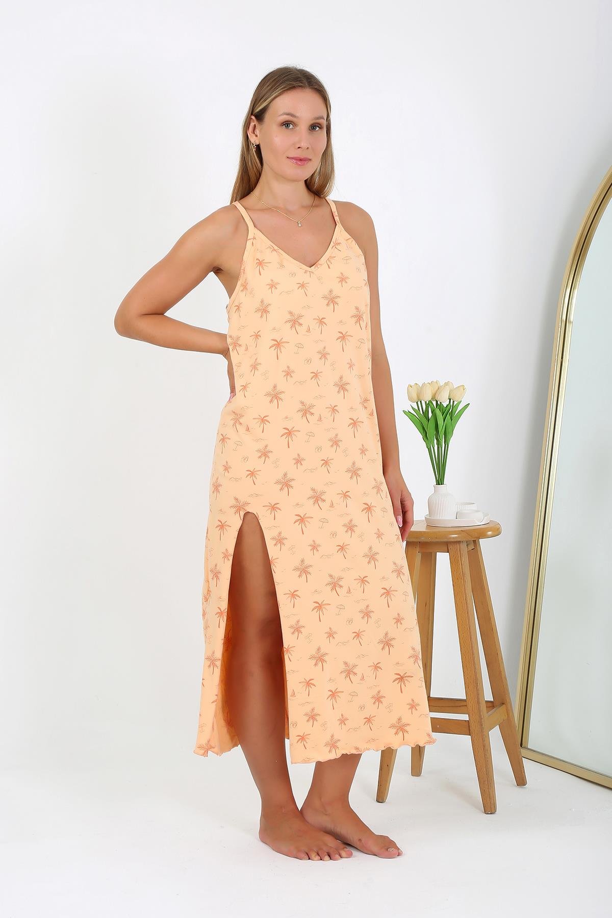 Akbeniz Kadın Büyük Beden İp Askılı Uzun Gecelik 12110 