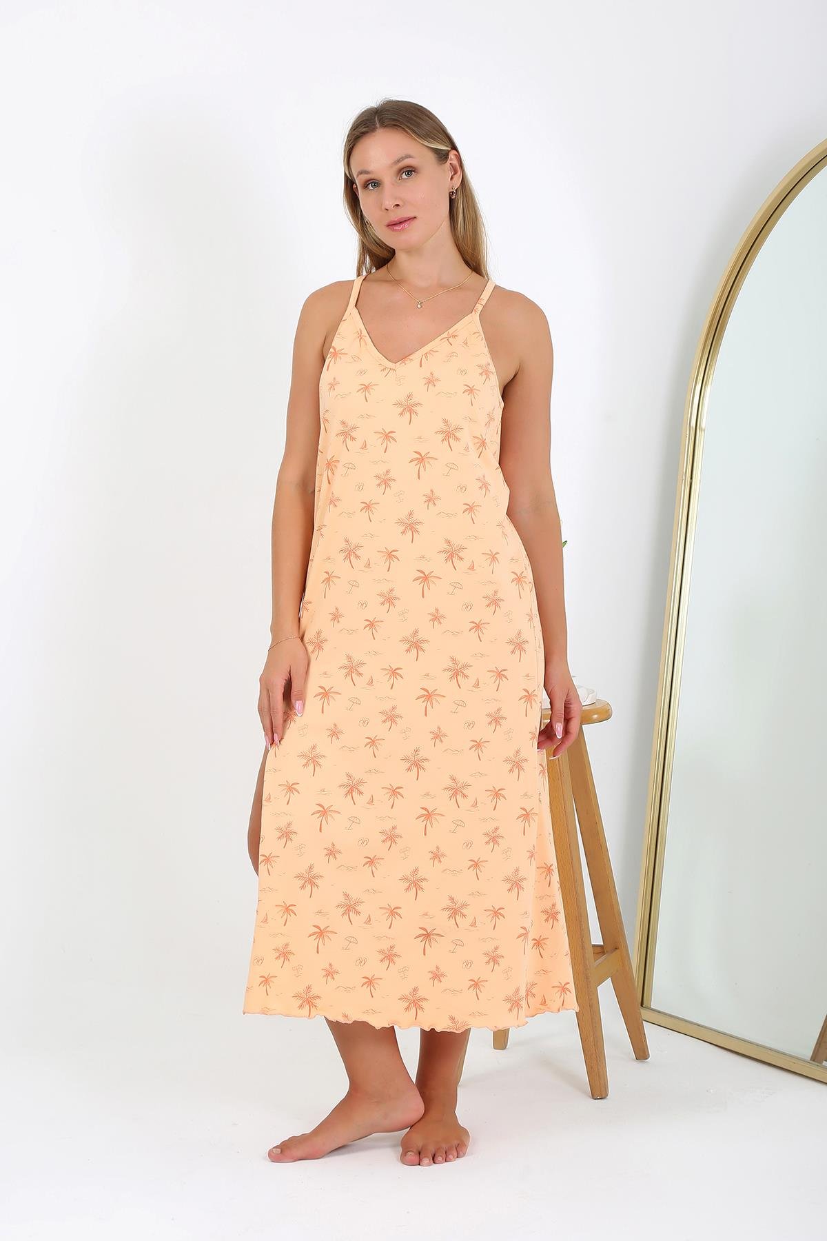 Akbeniz Kadın Büyük Beden İp Askılı Uzun Gecelik 12110 