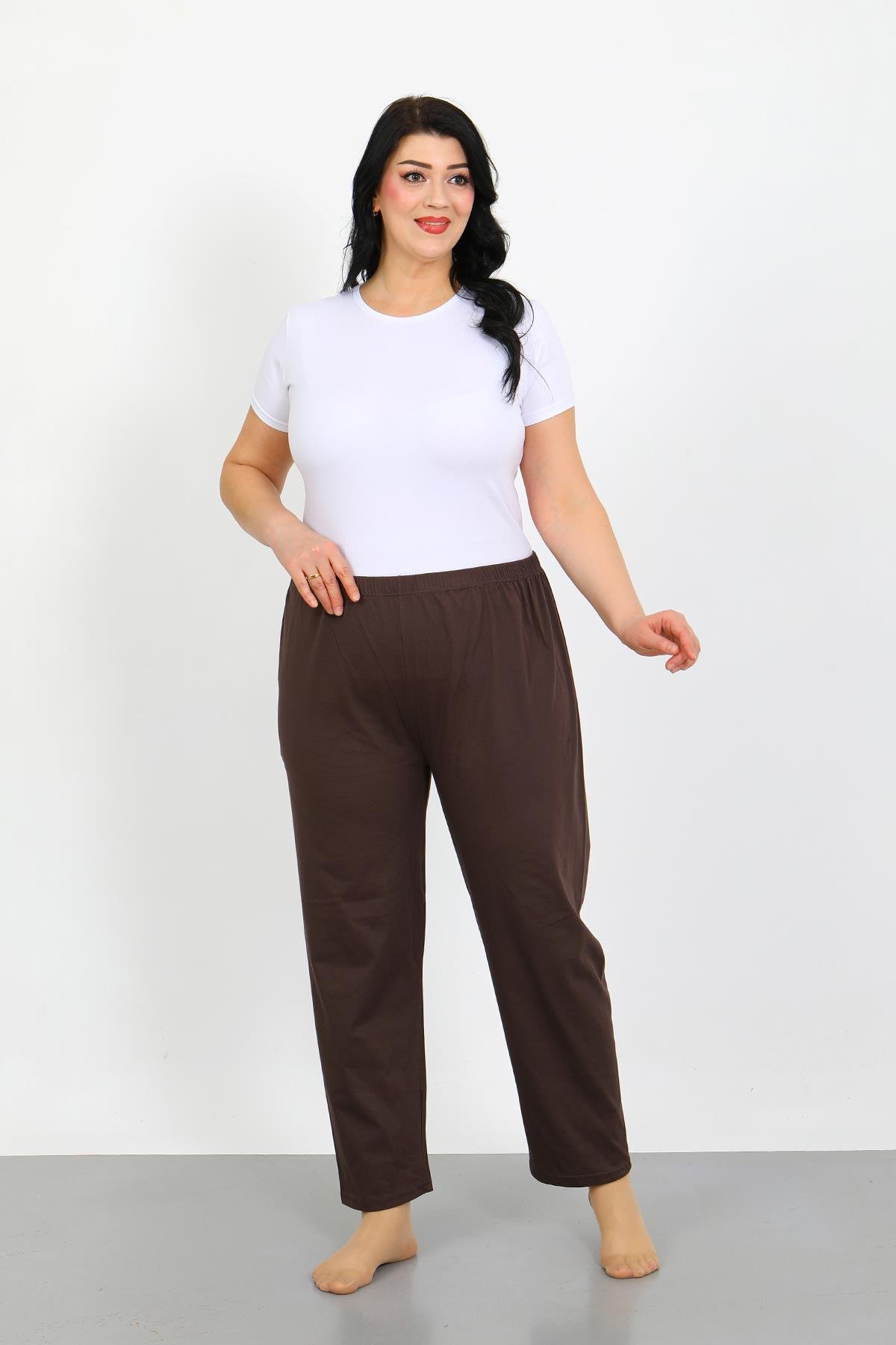 Akbeniz Kadın Büyük Beden Kahve Tek Alt Pijama 27555