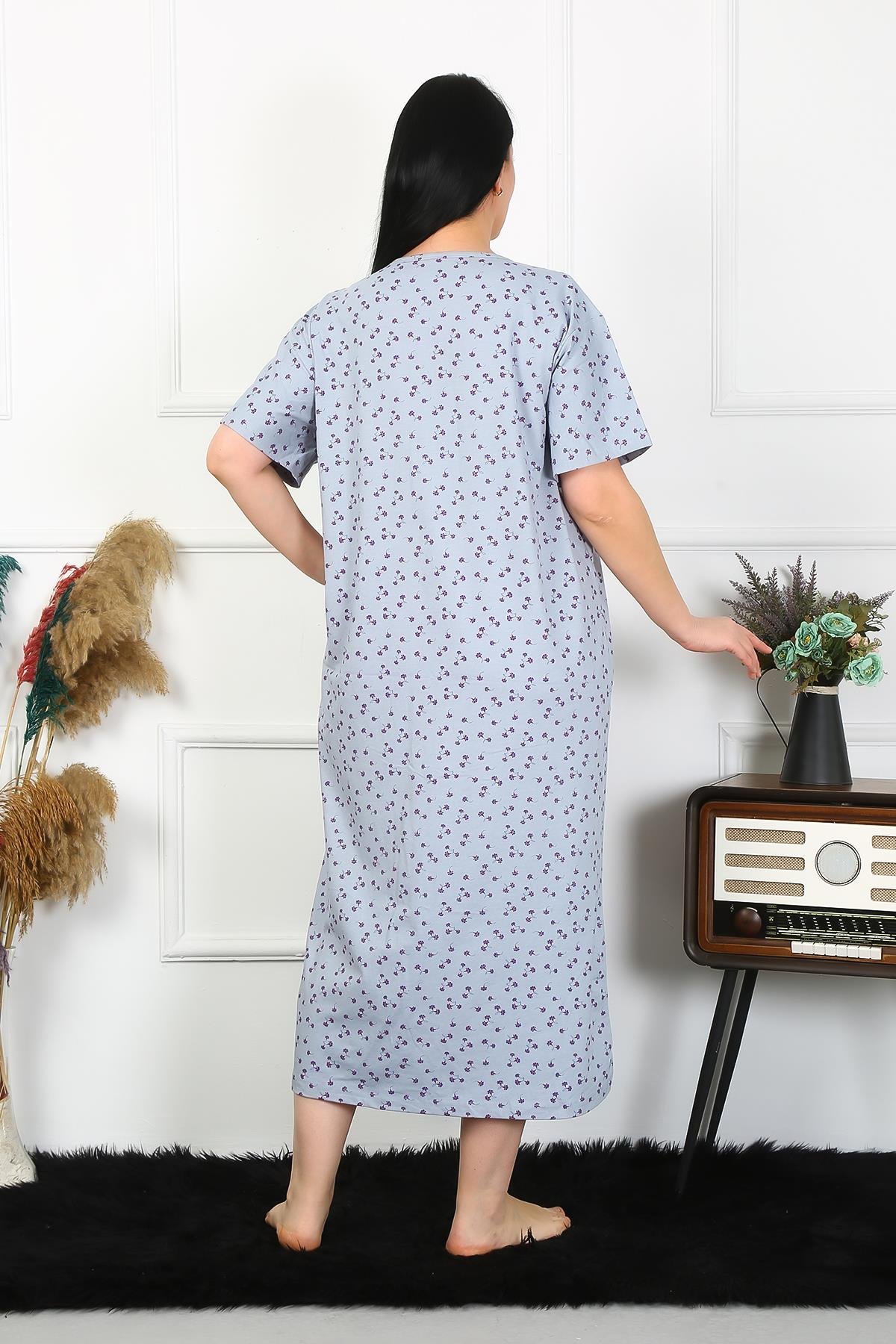 Akbeniz Kadın Büyük Beden Kısa Kol İndigo Anne Gecelik 1374