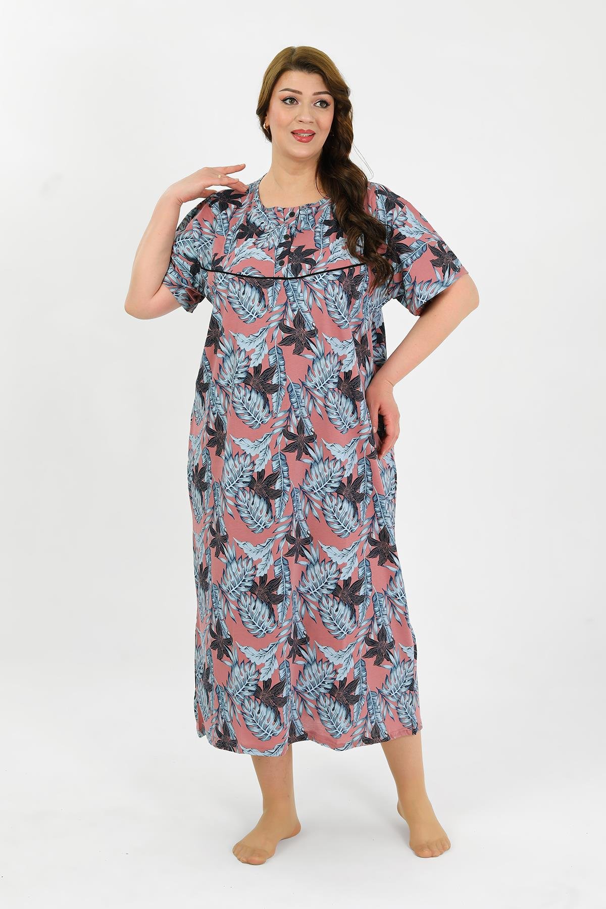 Akbeniz Kadın Büyük Beden Kısa Kol Somon Anne Gecelik 1377