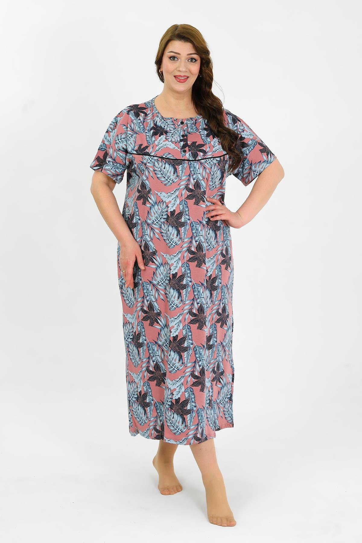 Akbeniz Kadın Büyük Beden Kısa Kol Somon Anne Gecelik 1377