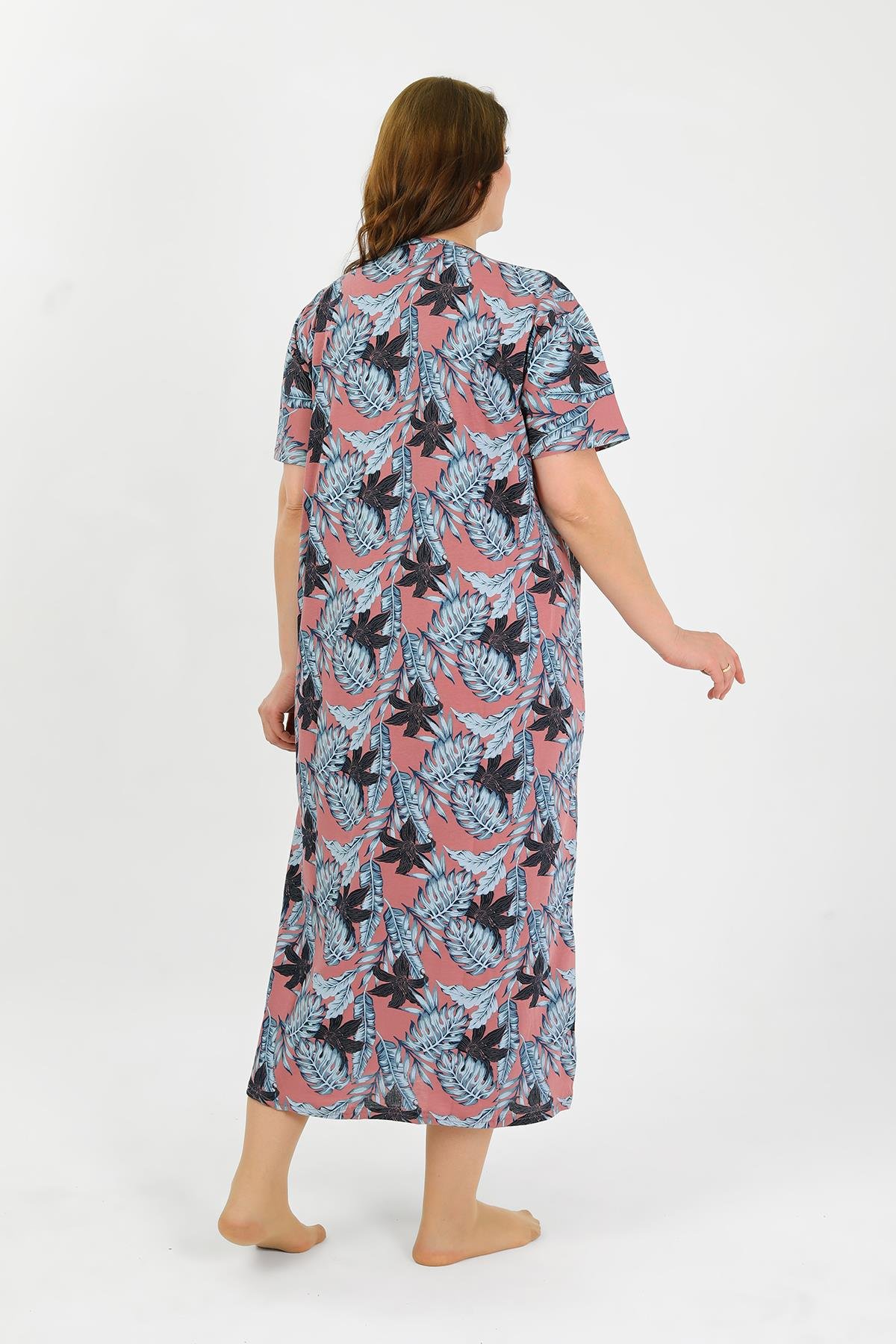 Akbeniz Kadın Büyük Beden Kısa Kol Somon Anne Gecelik 1377