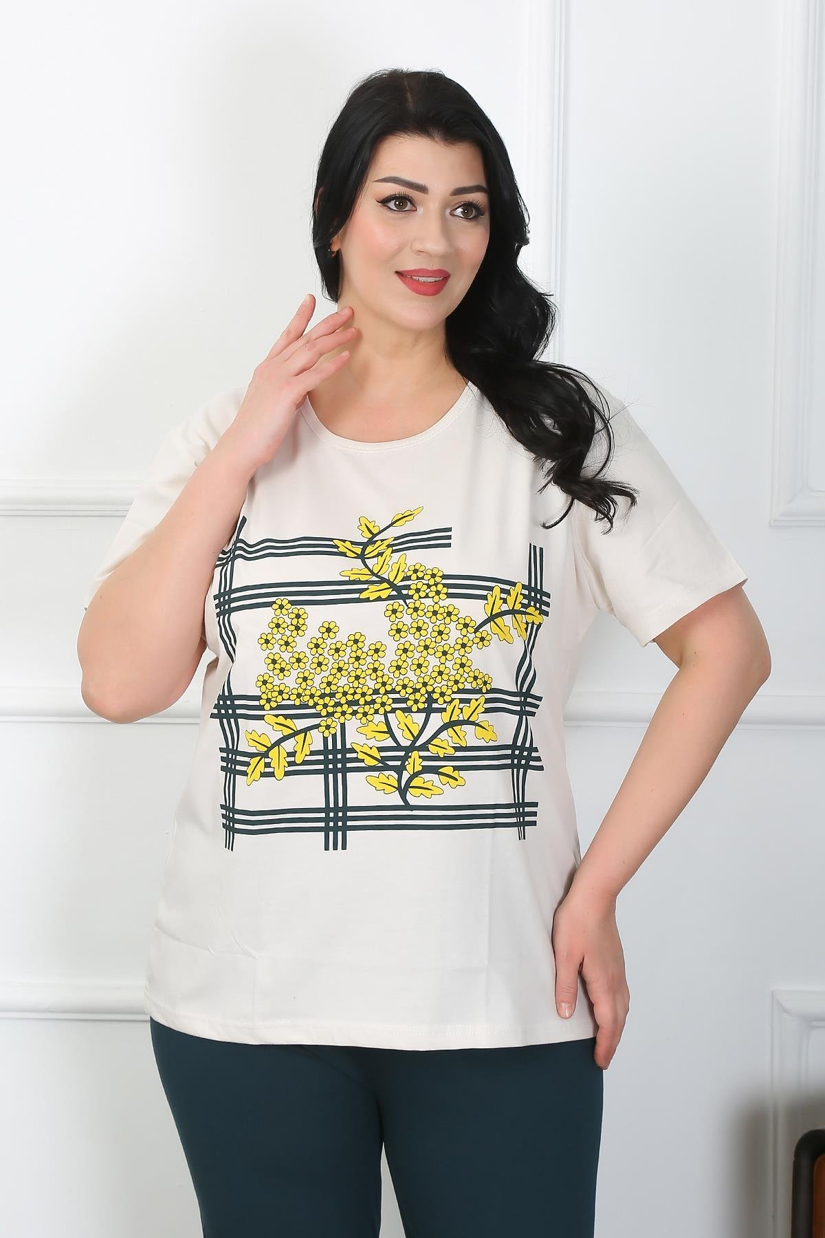 Akbeniz Kadın Büyük Beden Krem Pijama Takımı 202402