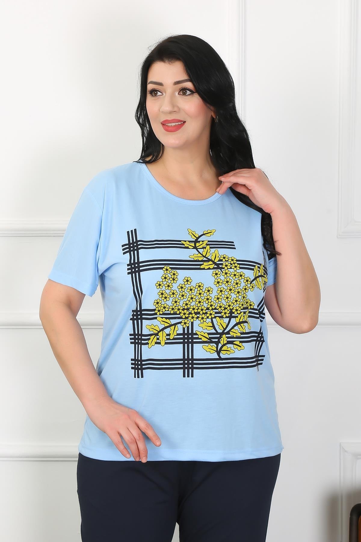 Akbeniz Kadın Büyük Beden Mavi Pijama Takımı 202402