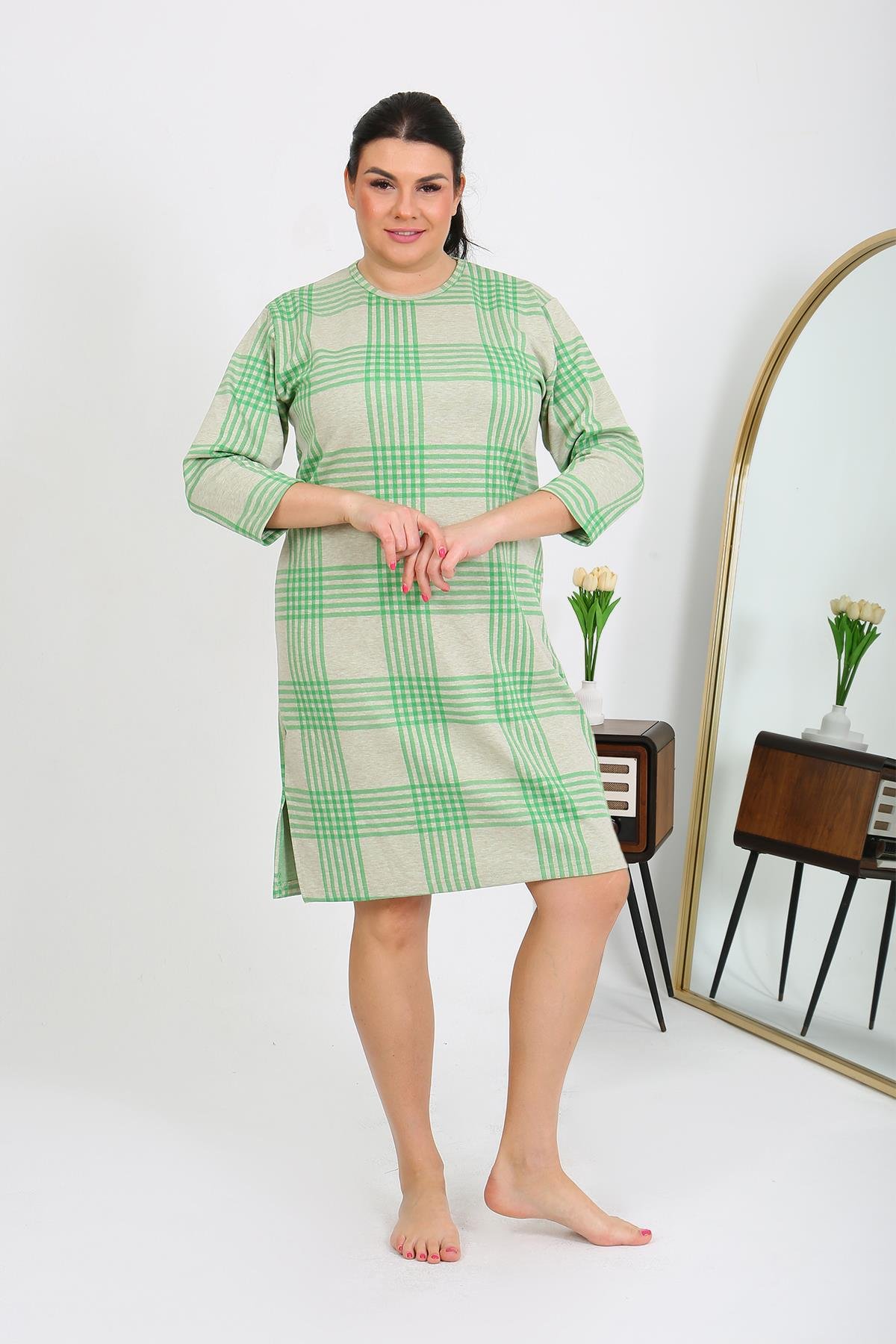 Akbeniz Kadın Büyük Beden Penye Gecelik Ev Elbisesi Yeşil 12508