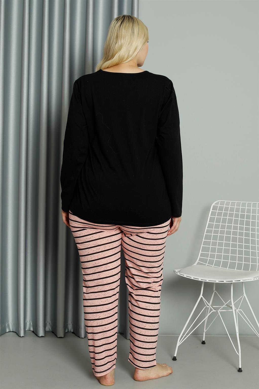 Akbeniz Kadın Büyük Beden Penye Uzun Kol Pijama Takım 202210