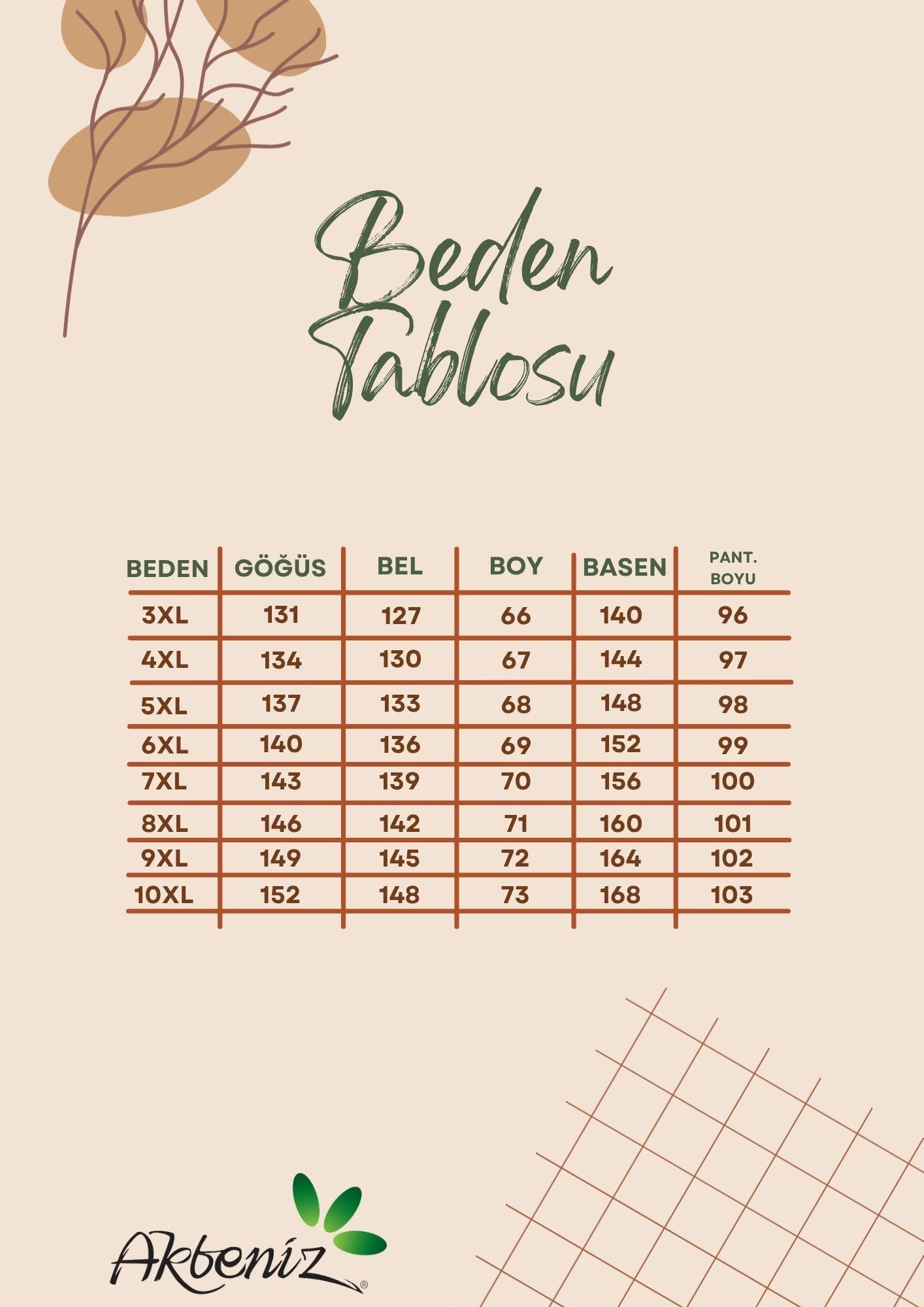 Akbeniz Kadın Büyük Beden Somon Yaprak Desenli Düğmeli Pijama Takımı