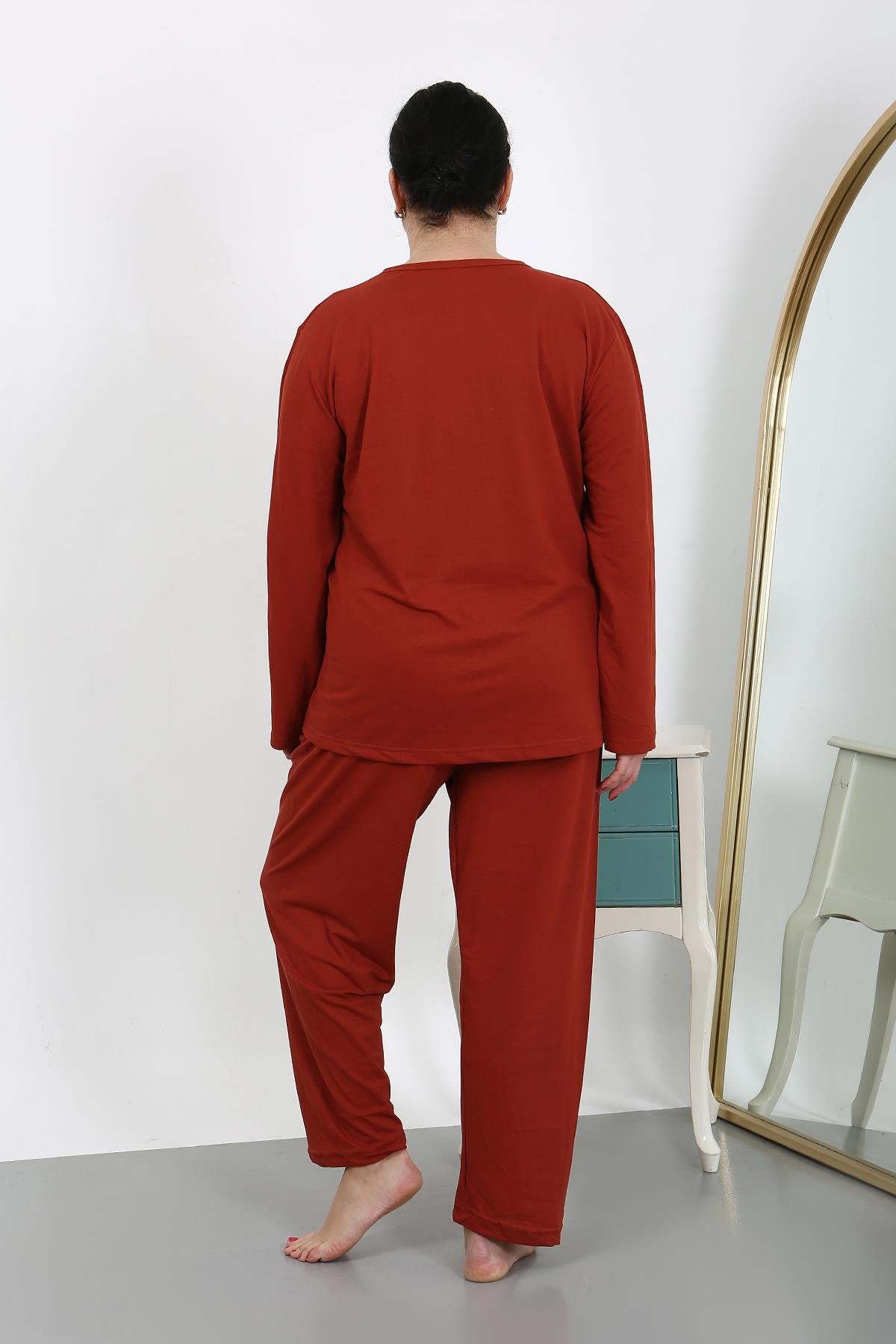 Akbeniz Kadın Büyük Beden Uzun Kol Penye Pijama Takımı Kiremit 202501