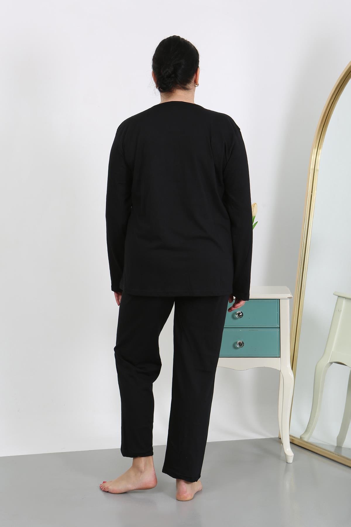 Akbeniz Kadın Büyük Beden Uzun Kol Penye Pijama Takımı Siyah 202501