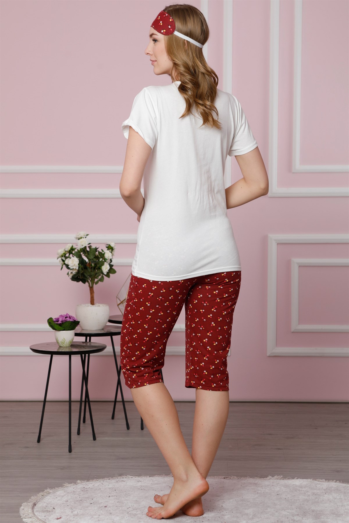 Akbeniz Kadın Ekru Pamuklu Cepli Kapri Pijama Takım 3515