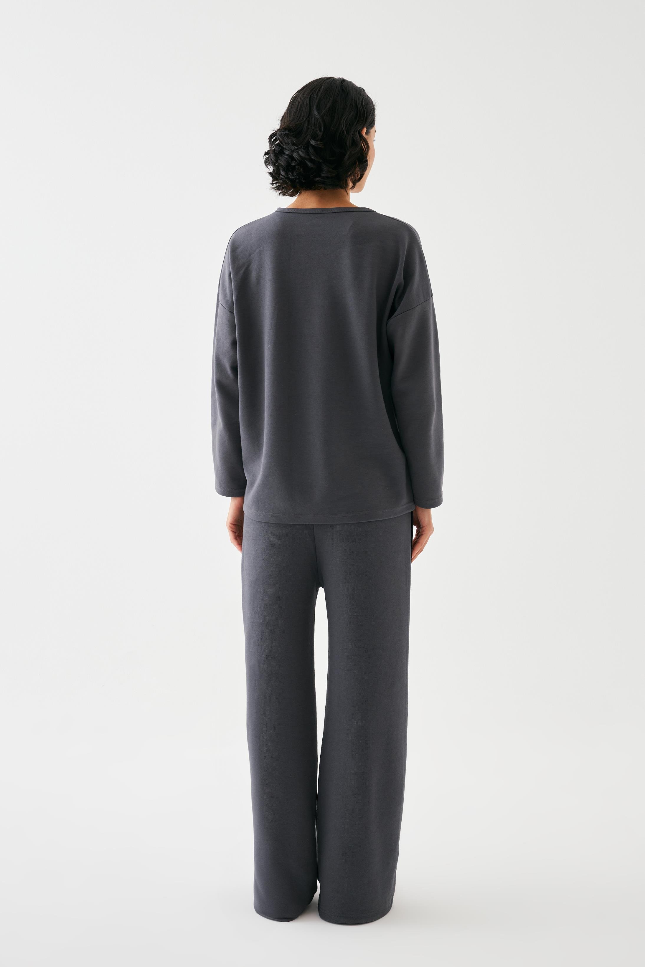 Akbeniz Kadın Füme Akrep Burcu Oversize 2 İplik Eşofman Ev Giyim Takımı