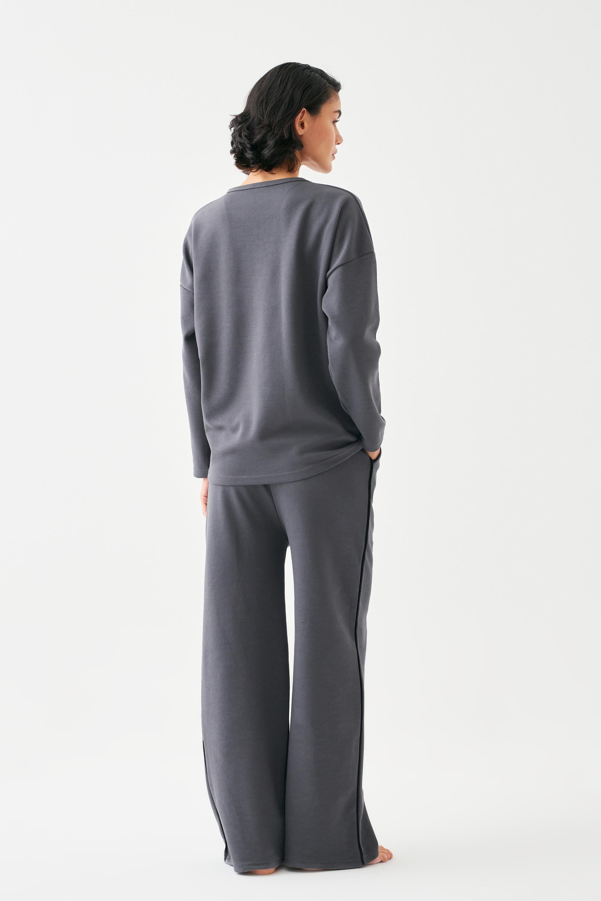 Akbeniz Kadın Füme Balık Burcu Oversize 2 İplik Eşofman Ev Giyim Takımı