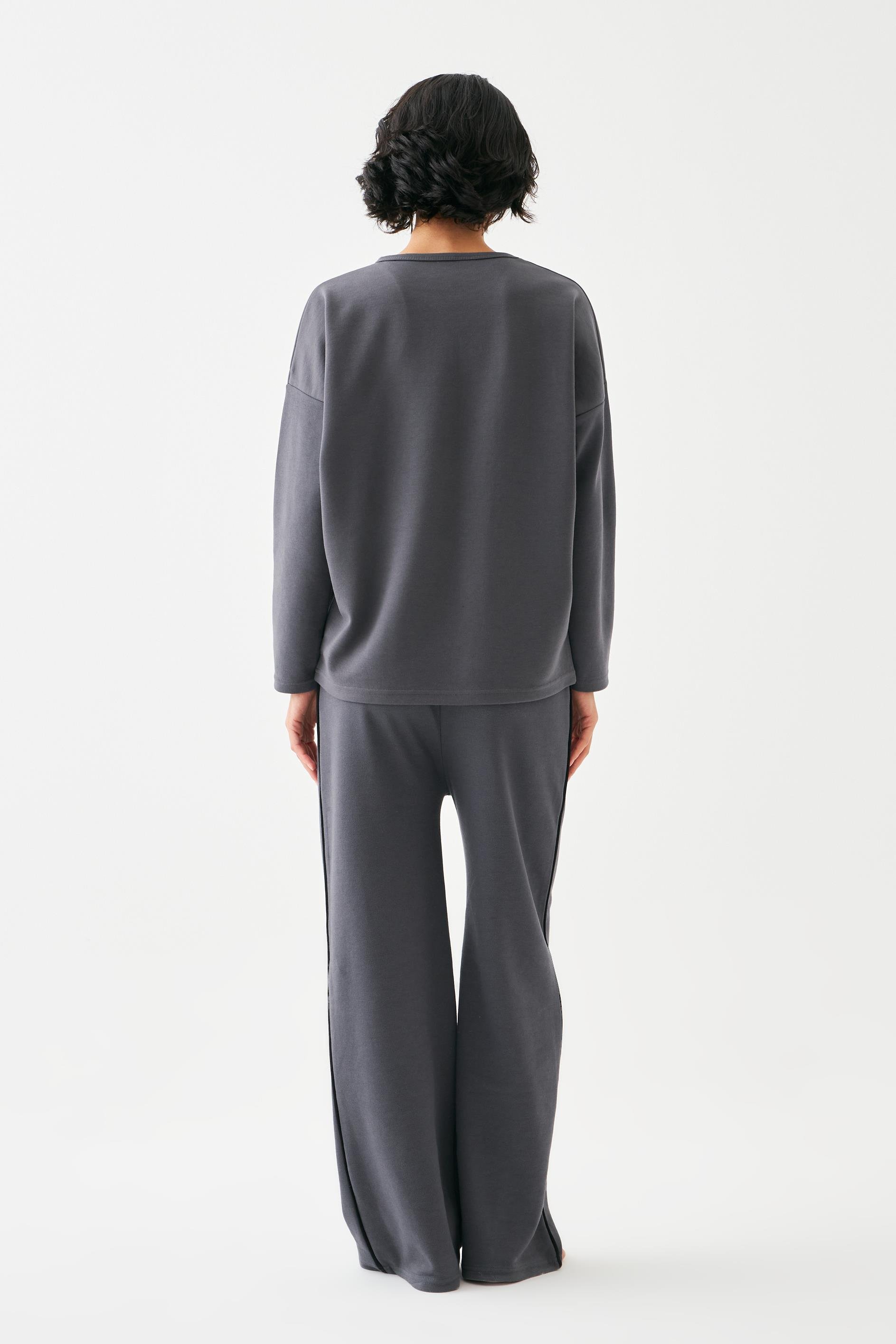 Akbeniz Kadın Füme Başak Burcu Oversize 2 İplik Eşofman Ev Giyim Takımı