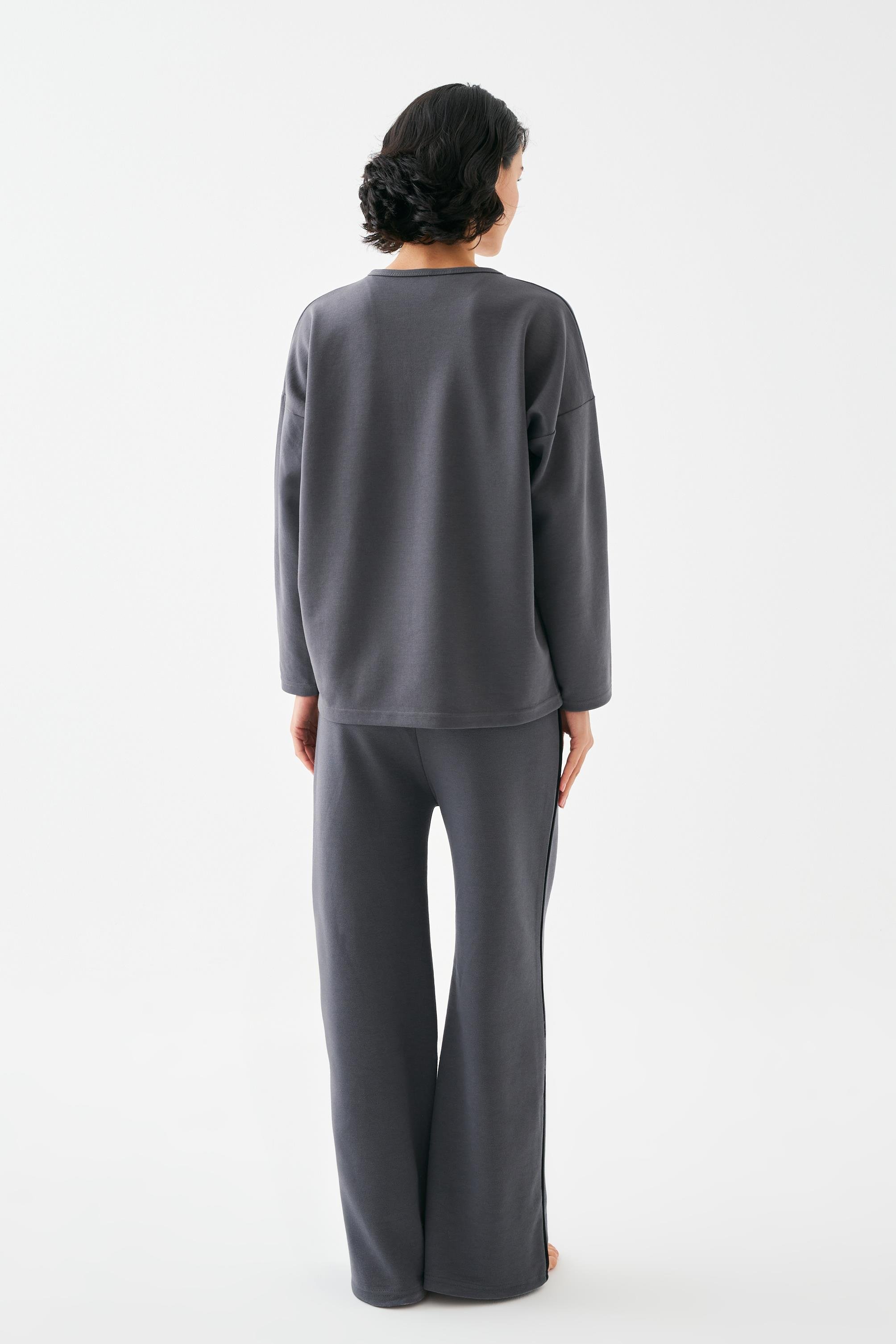 Akbeniz Kadın Füme Boğa Burcu Oversize 2 İplik Eşofman Ev Giyim Takımı