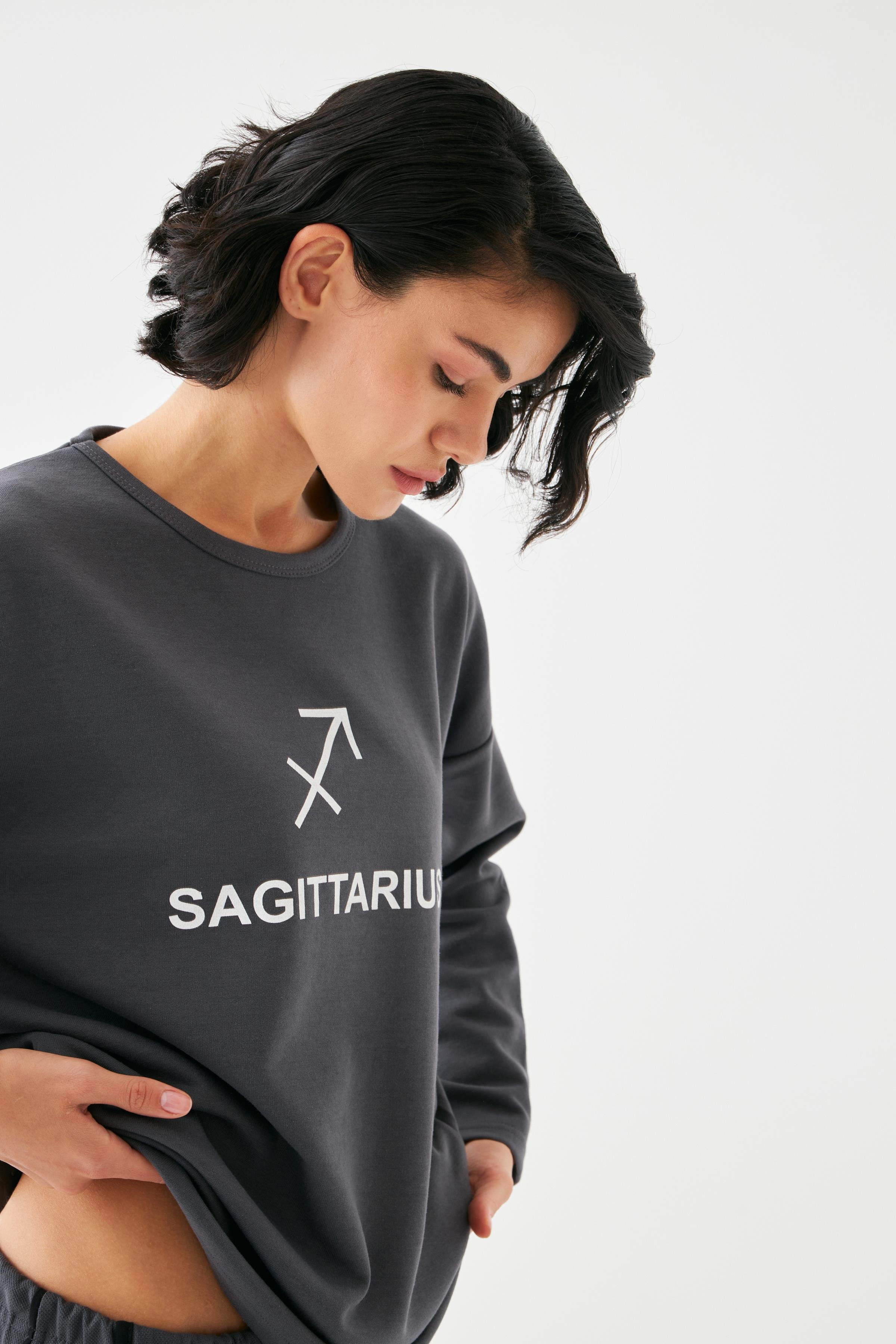 Akbeniz Kadın Füme Yay Burcu Oversize 2 İplik Eşofman Ev Giyim Takımı