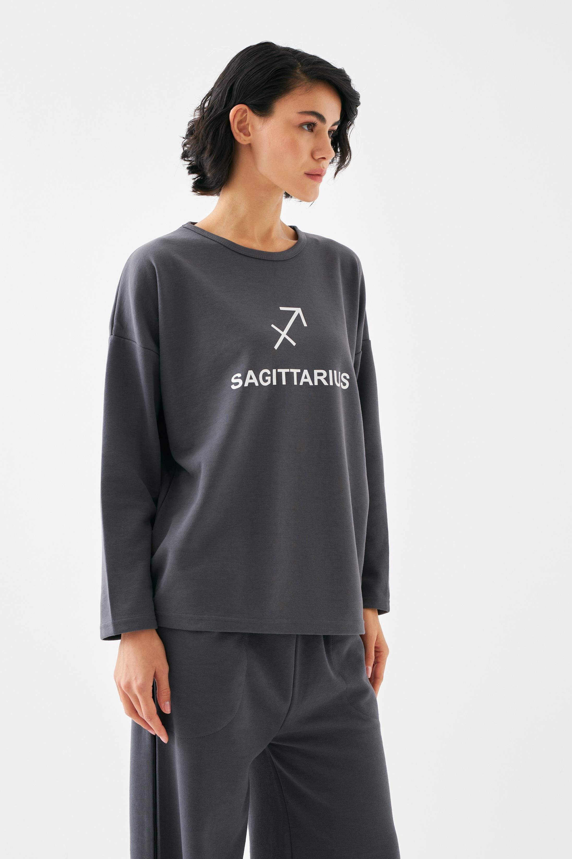 Akbeniz Kadın Füme Yay Burcu Oversize 2 İplik Eşofman Ev Giyim Takımı