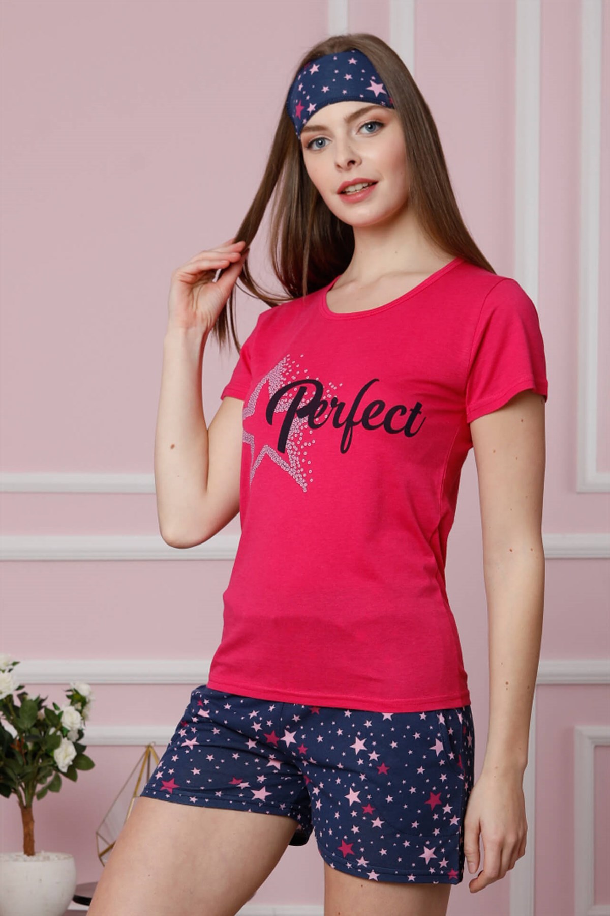 Akbeniz Kadın Fuşya Pamuklu Cepli Şortlu Pijama Takım 4310