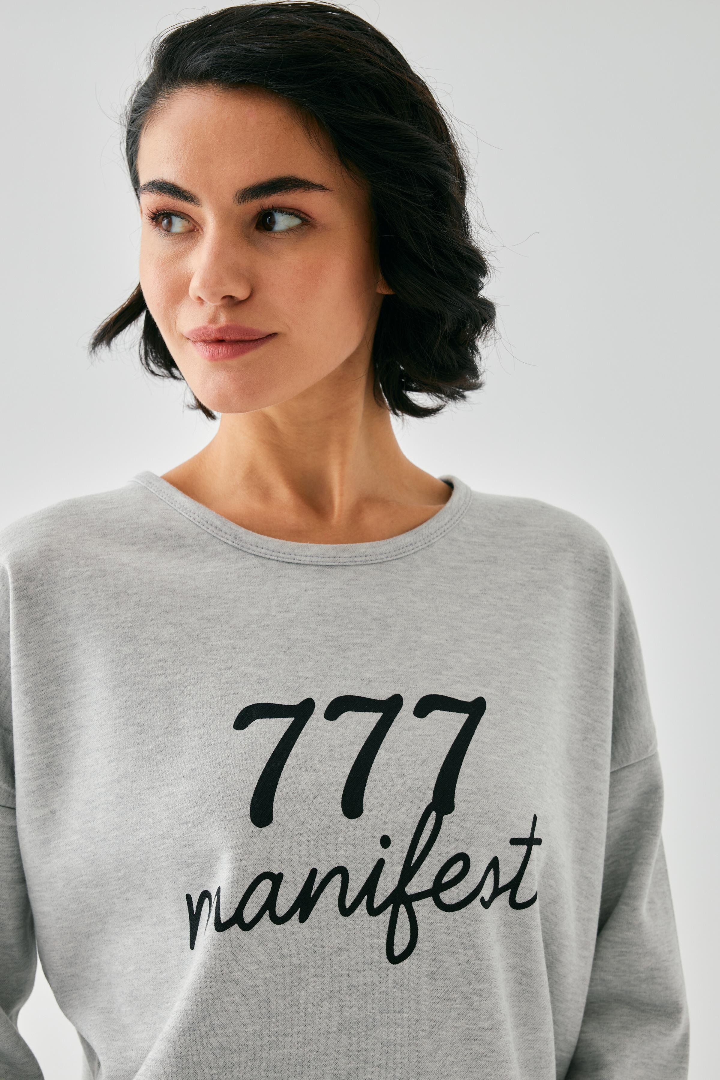 Akbeniz Kadın Gri 777 Manifest Oversize 2 İplik Eşofman Ev Giyim Takımı