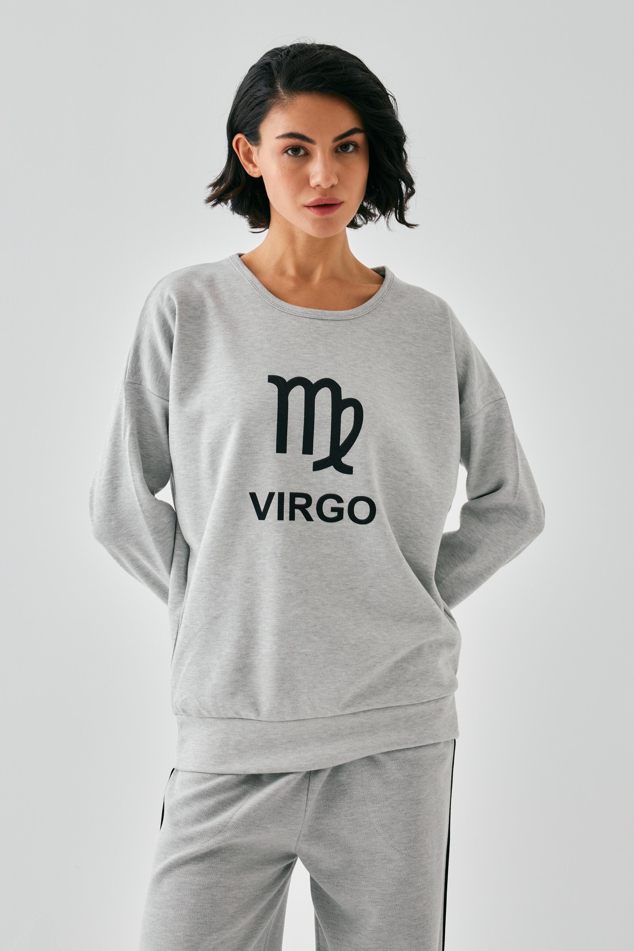 Akbeniz Kadın Gri Başak Burcu Oversize 2 İplik Eşofman Ev Giyim Takımı