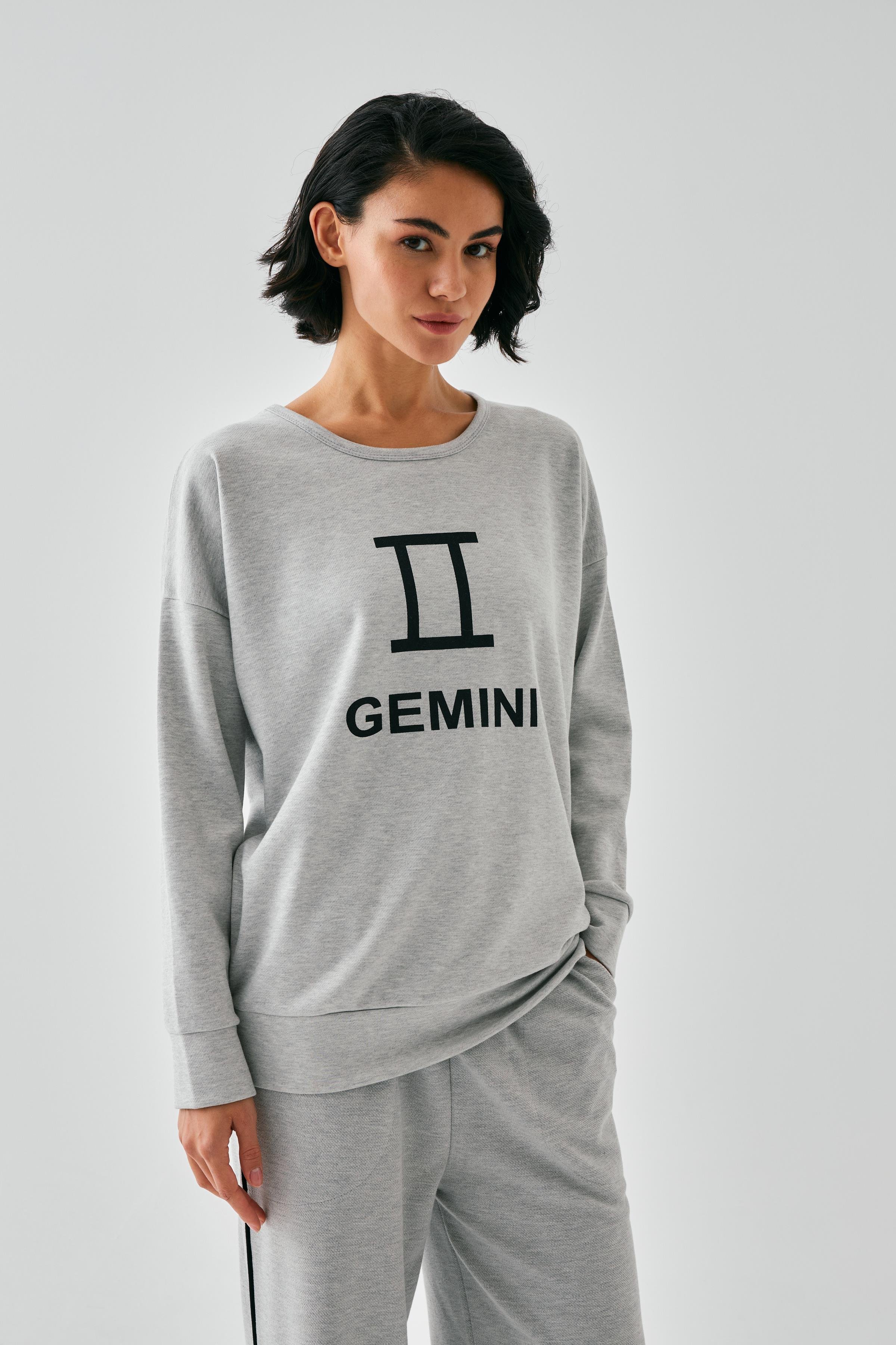 Akbeniz Kadın Gri İkizler Burcu Oversize 2 İplik Eşofman Ev Giyim Takımı