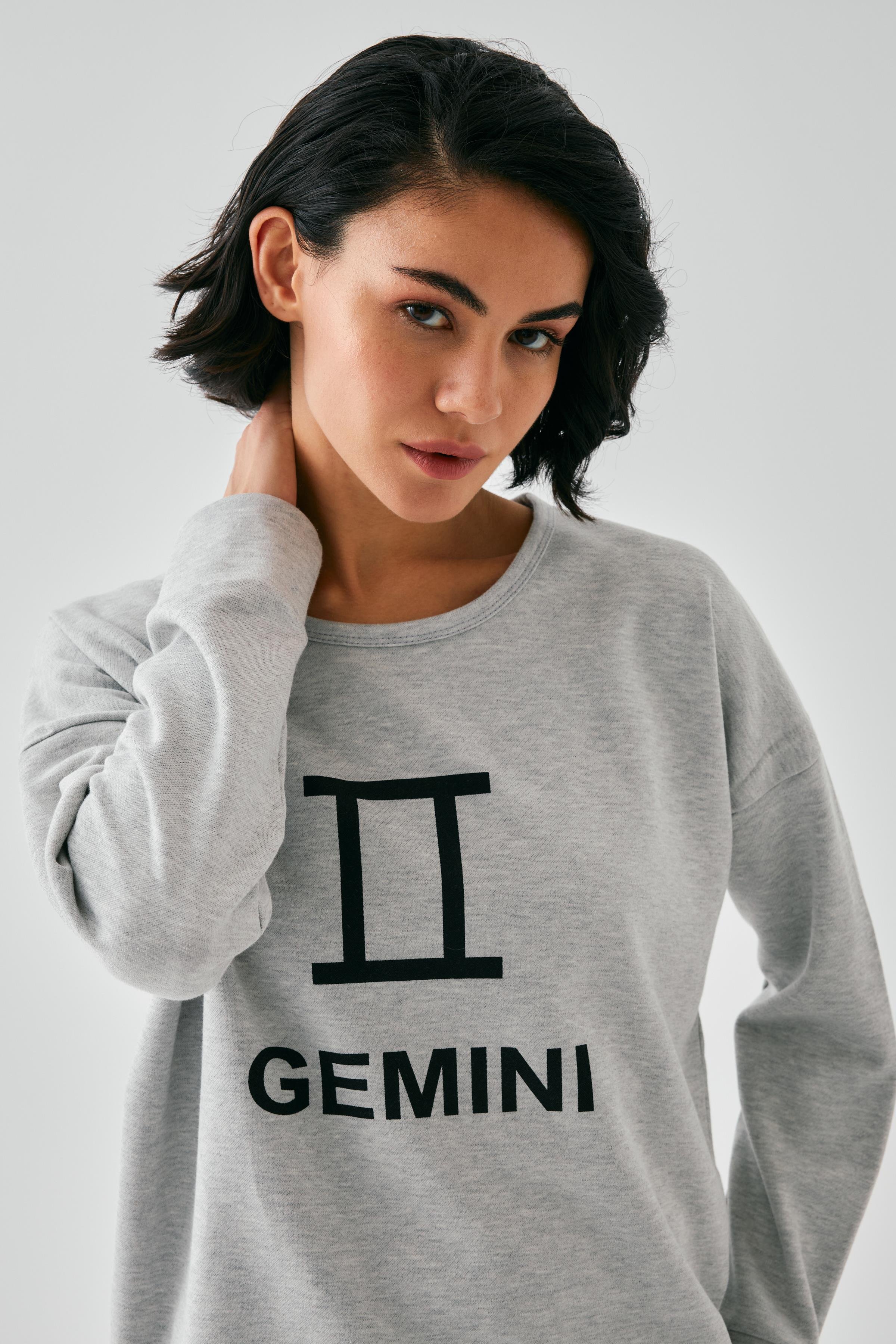 Akbeniz Kadın Gri İkizler Burcu Oversize 2 İplik Eşofman Ev Giyim Takımı