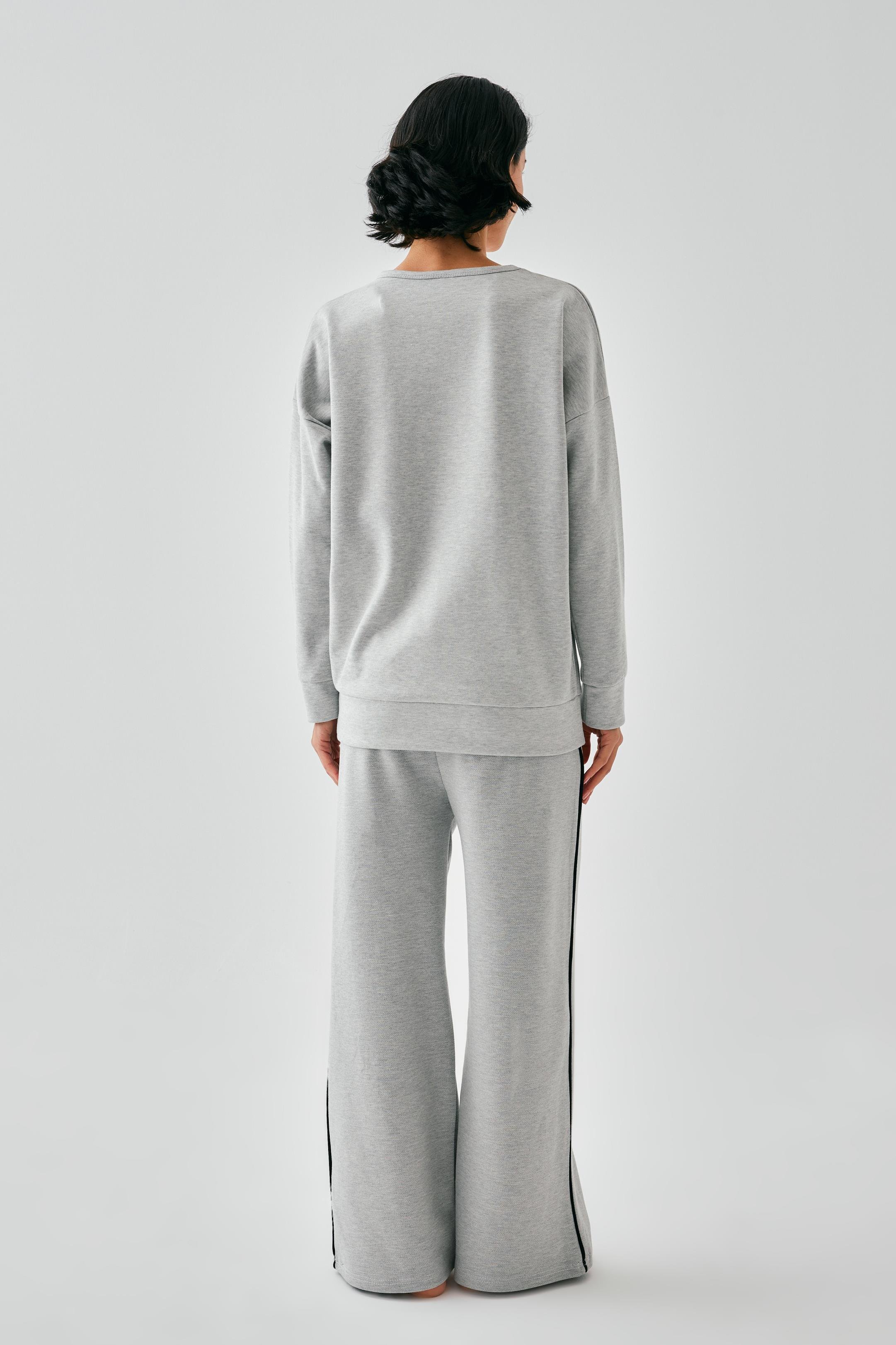 Akbeniz Kadın Gri İkizler Burcu Oversize 2 İplik Eşofman Ev Giyim Takımı