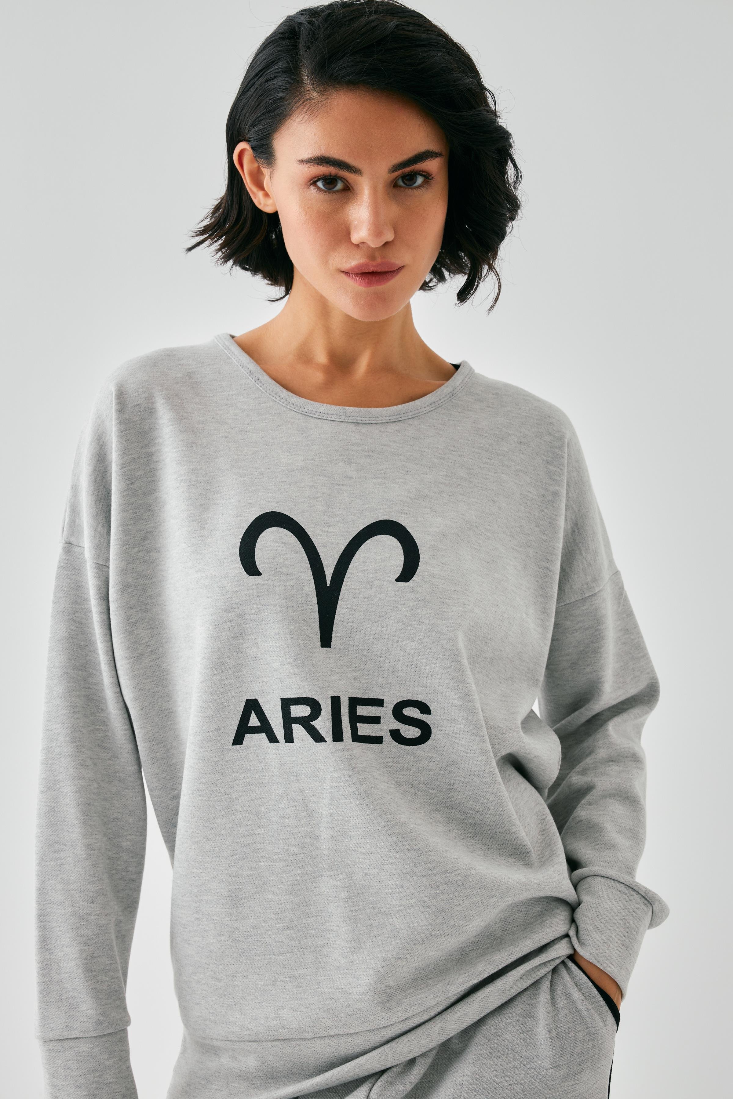 Akbeniz Kadın Gri Koç Burcu Oversize 2 İplik Eşofman Ev Giyim Takımı