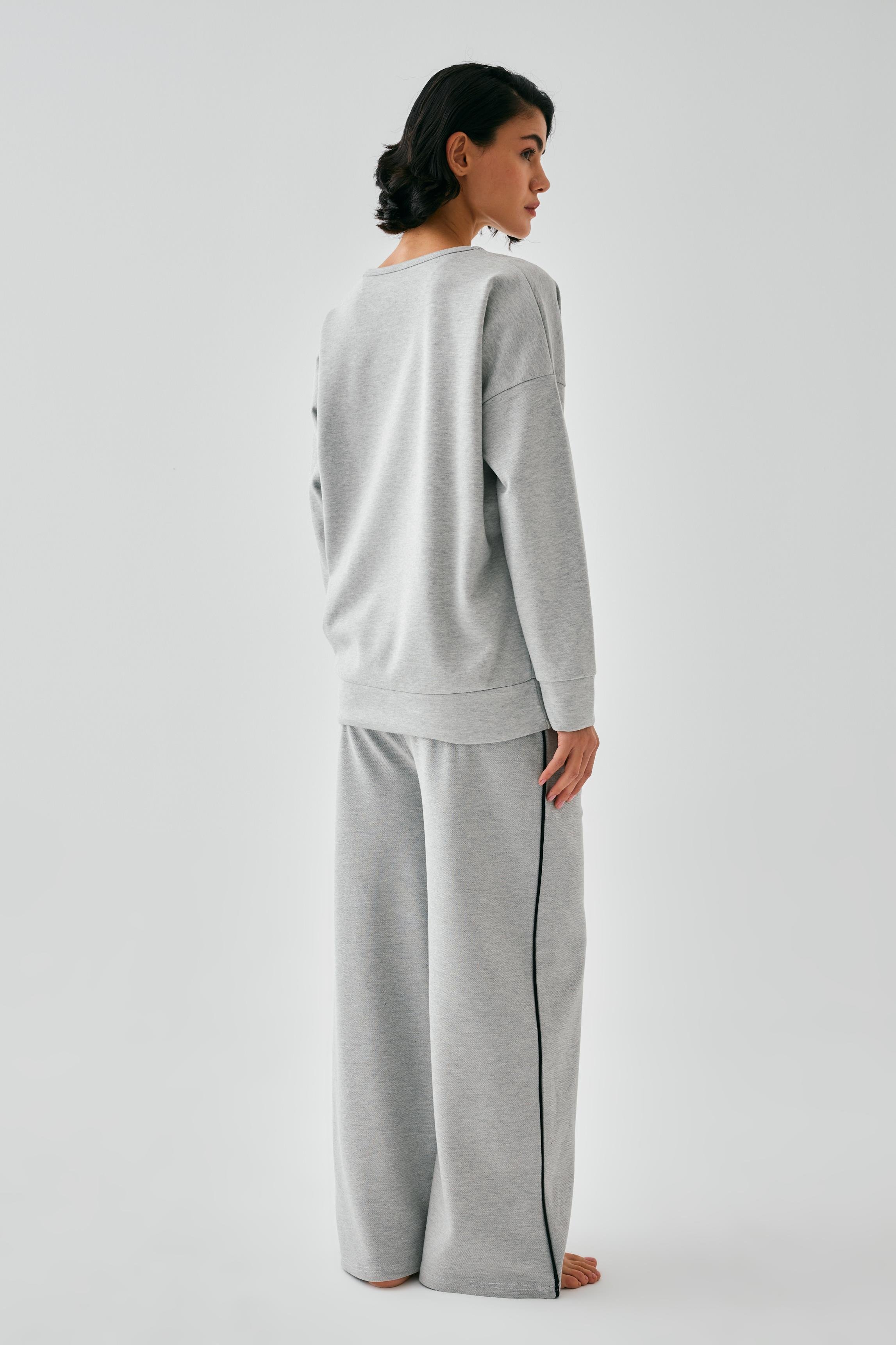 Akbeniz Kadın Gri Koç Burcu Oversize 2 İplik Eşofman Ev Giyim Takımı