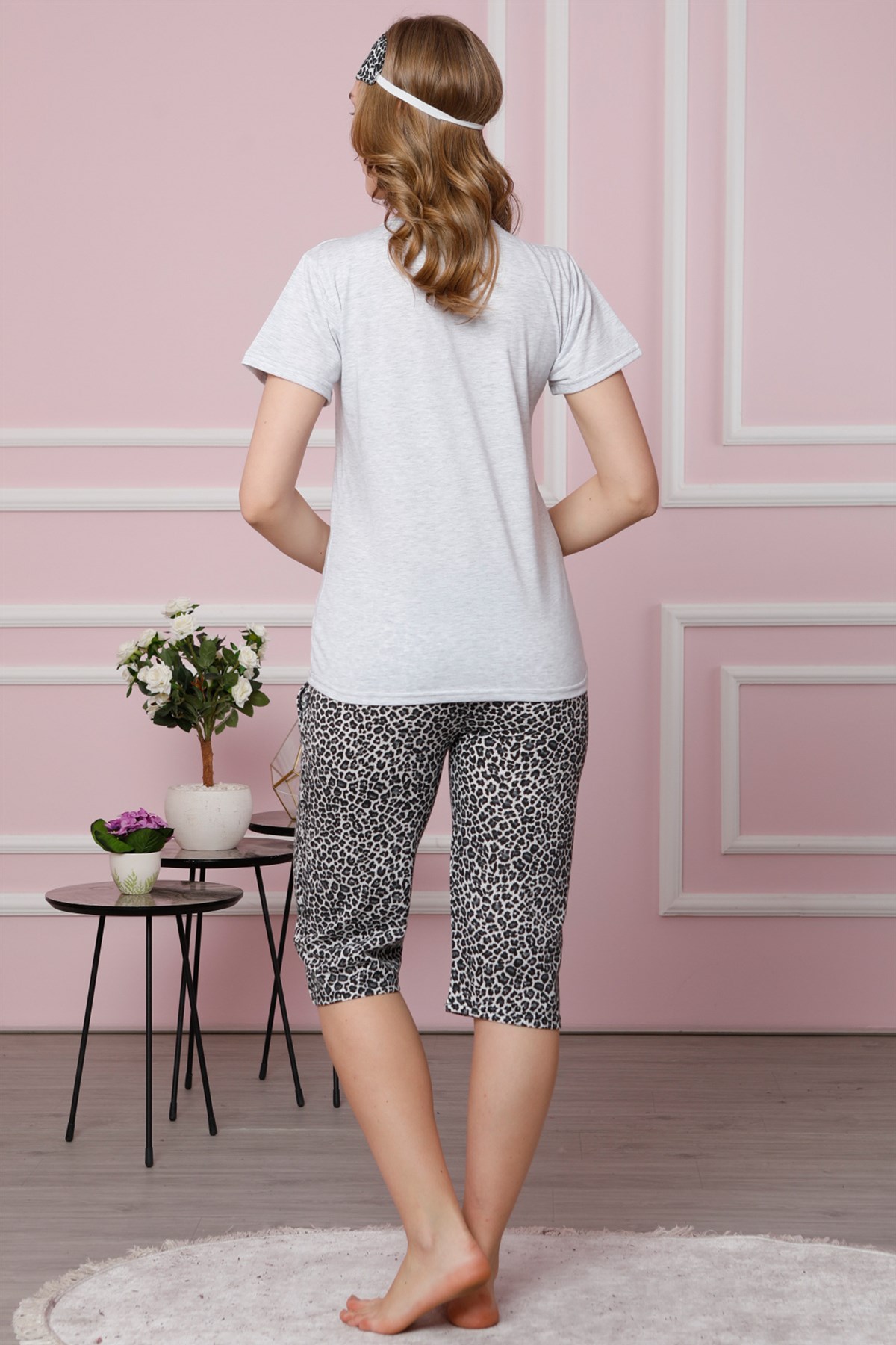 Akbeniz Kadın Gri Pamuklu Cepli Kapri Pijama Takım 3520