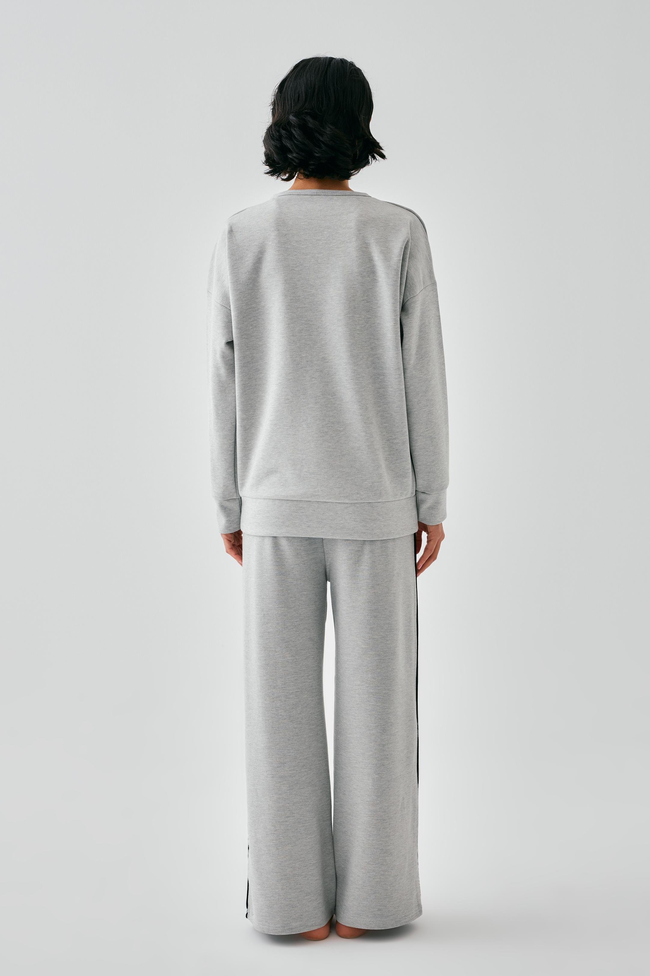 Akbeniz Kadın Gri Terazi Burcu Oversize 2 İplik Eşofman Ev Giyim Takımı