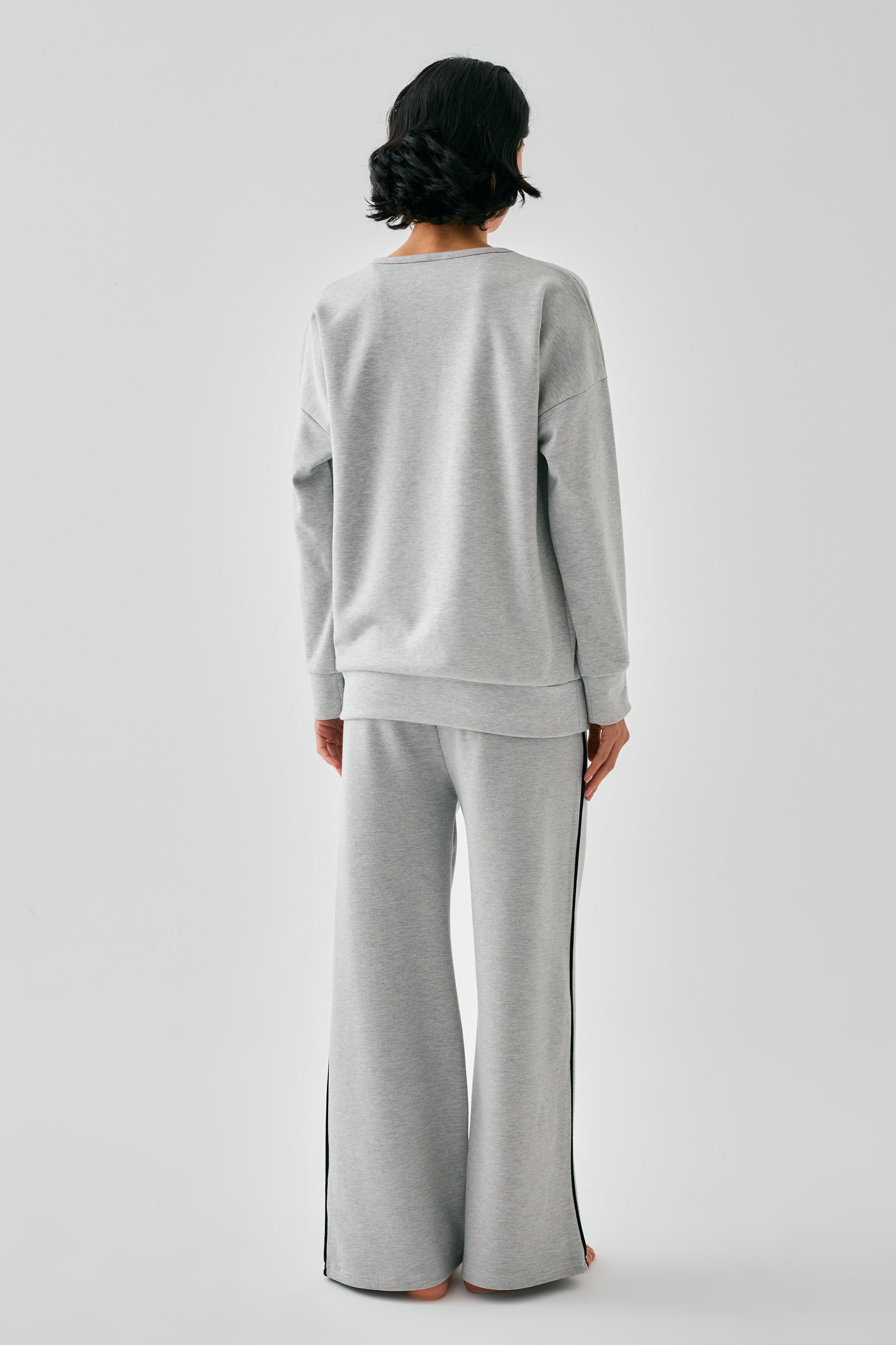 Akbeniz Kadın Gri Yay Burcu Oversize 2 İplik Eşofman Ev Giyim Takımı