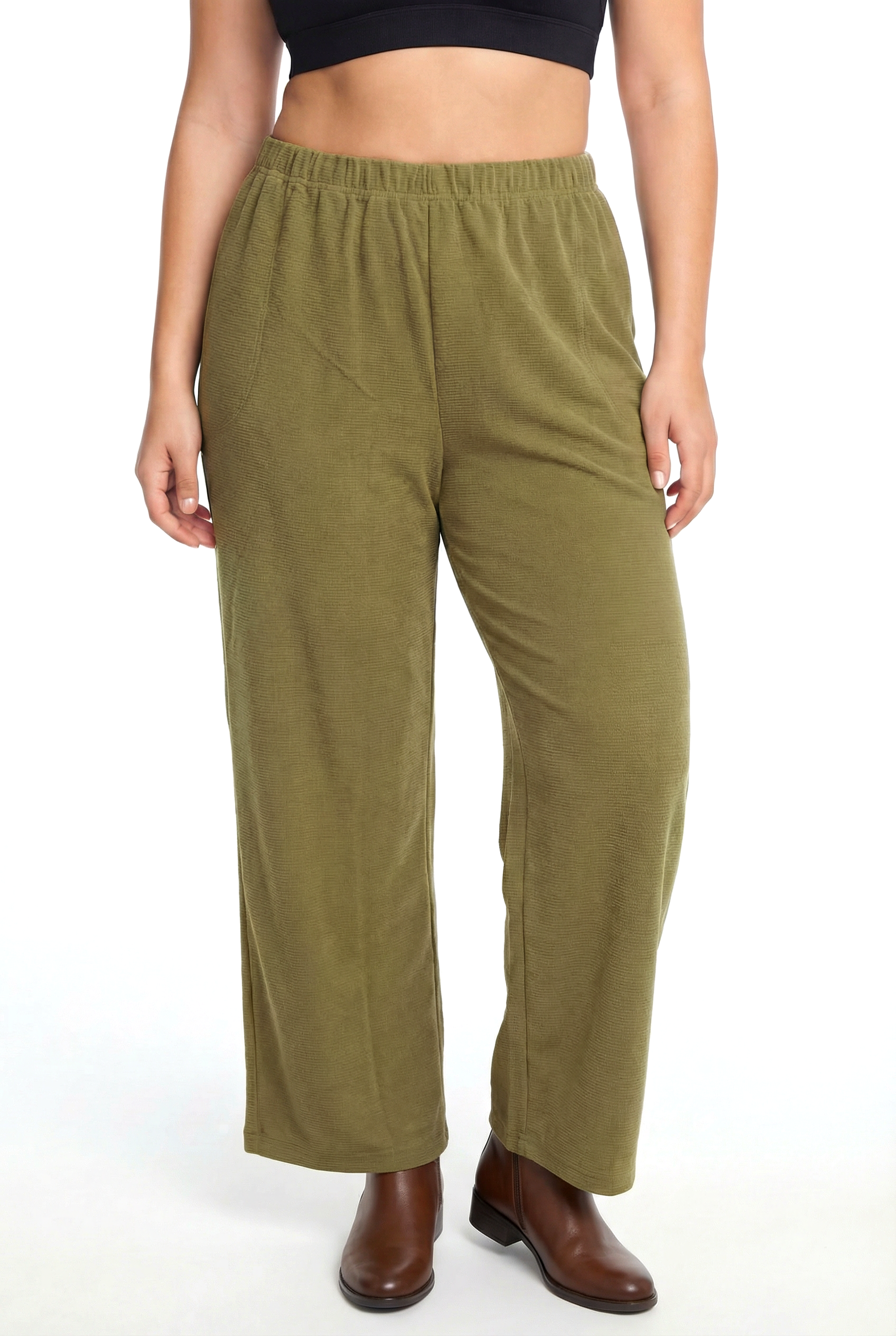 Akbeniz Kadın Haki Dokulu Büyük Beden Cepli Pijama Altı