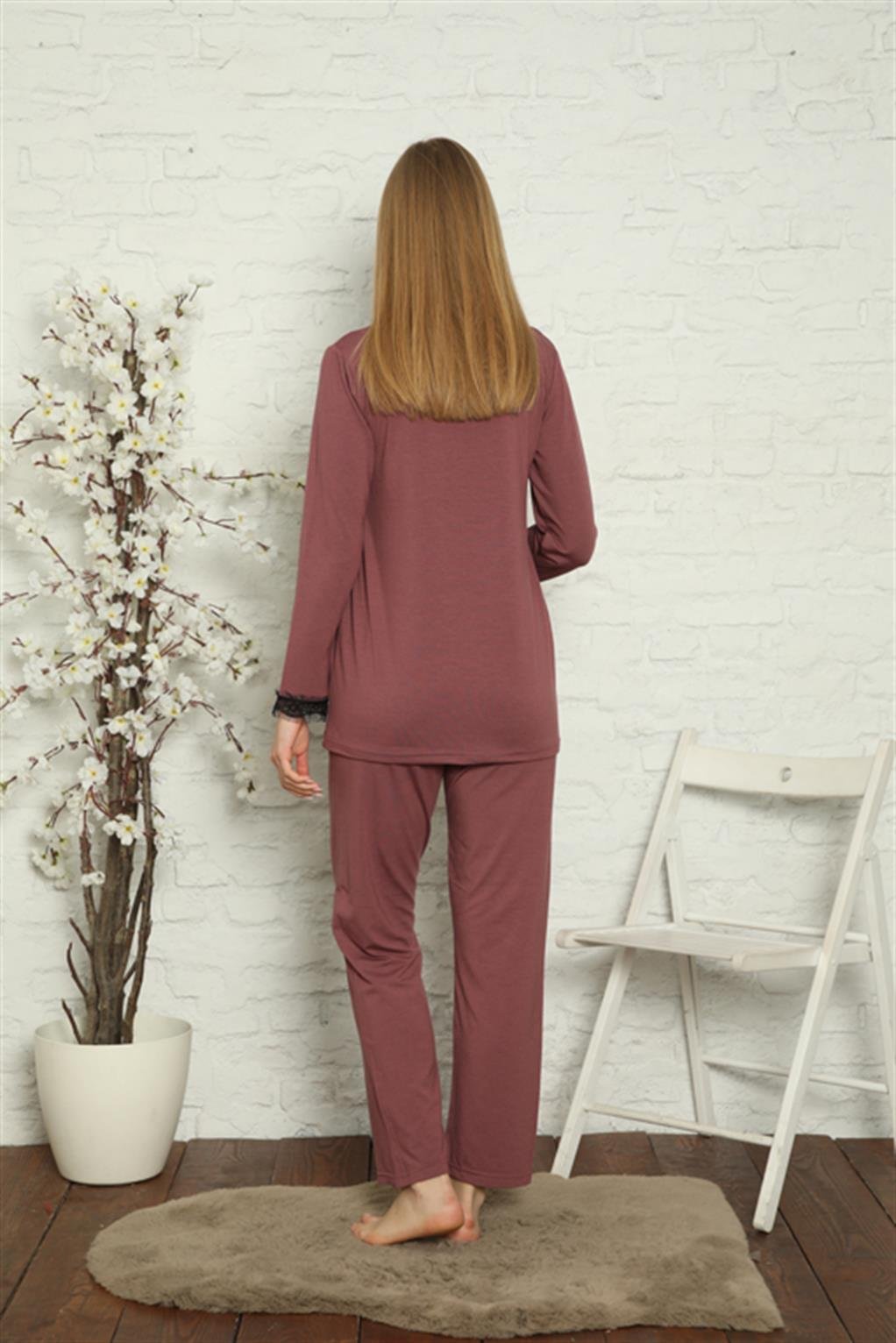 Akbeniz Kadın Hamile Lohusa Mürdüm  Pijama Takımı 45201