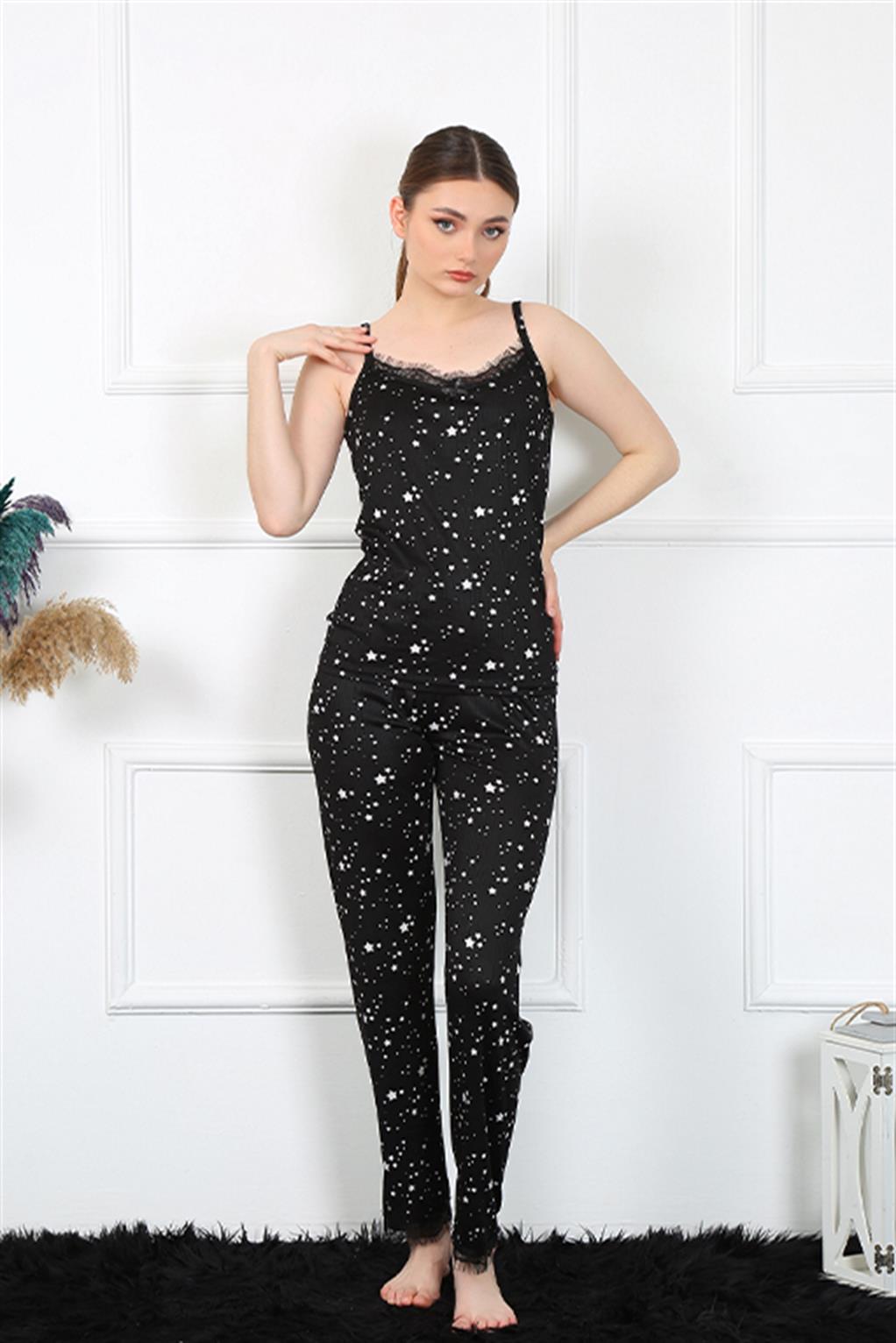 Akbeniz Kadın İp Askılı Siyah Pijama Takım 4137