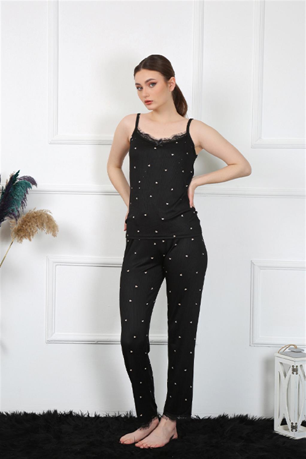 Akbeniz Kadın İp Askılı Siyah Pijama Takım 4138